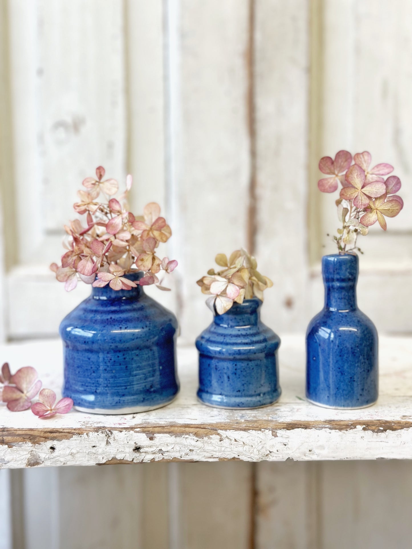 Three pretty French glazed ink bottles
