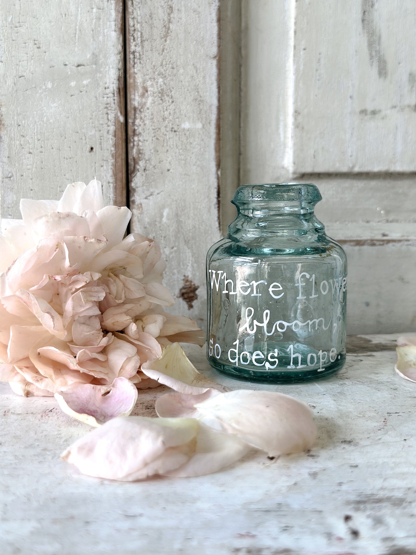 A beautiful Victorian bottle with a hand painted quote
