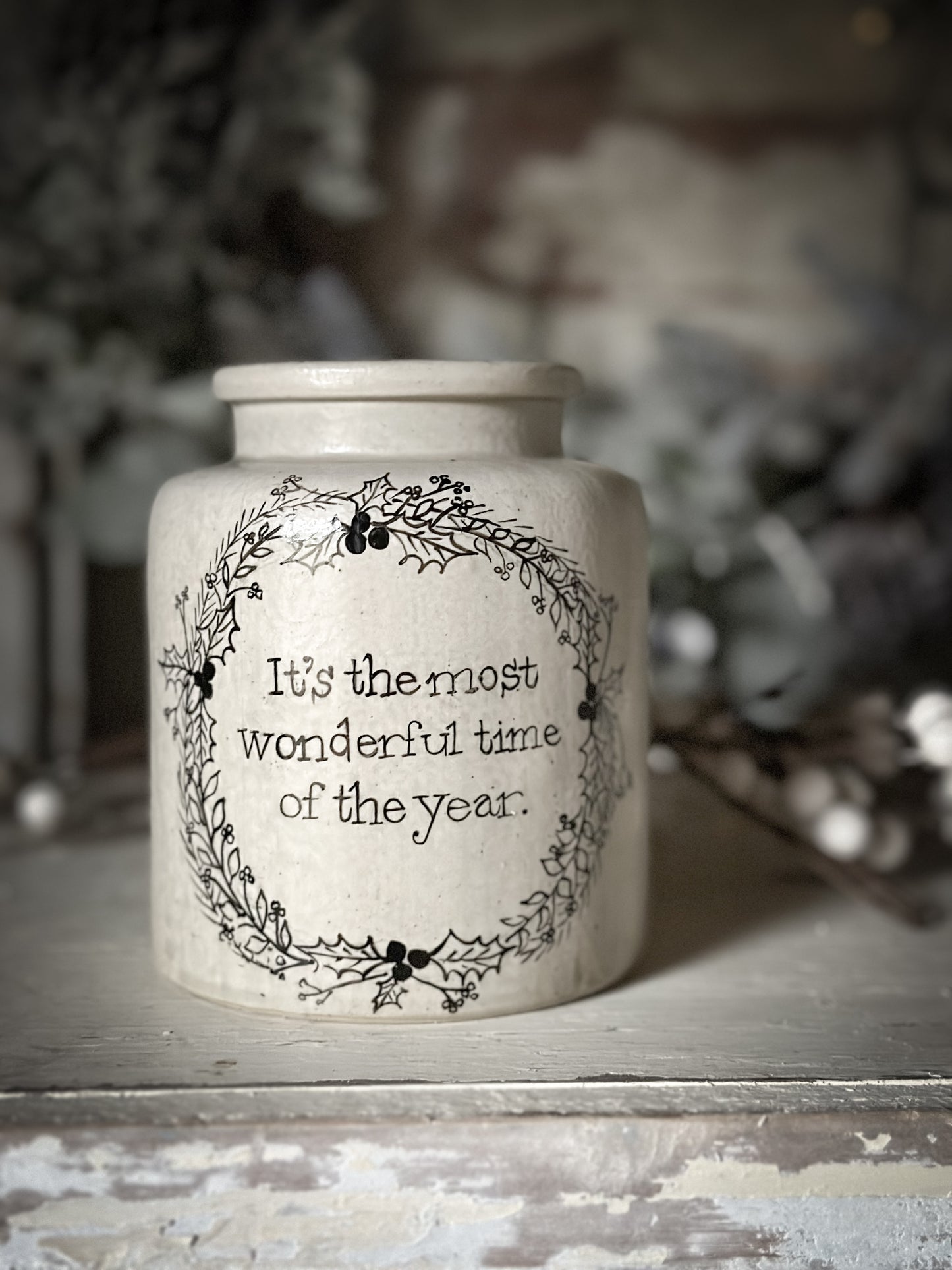 A hand painted and illustrated vintage French mustard jar