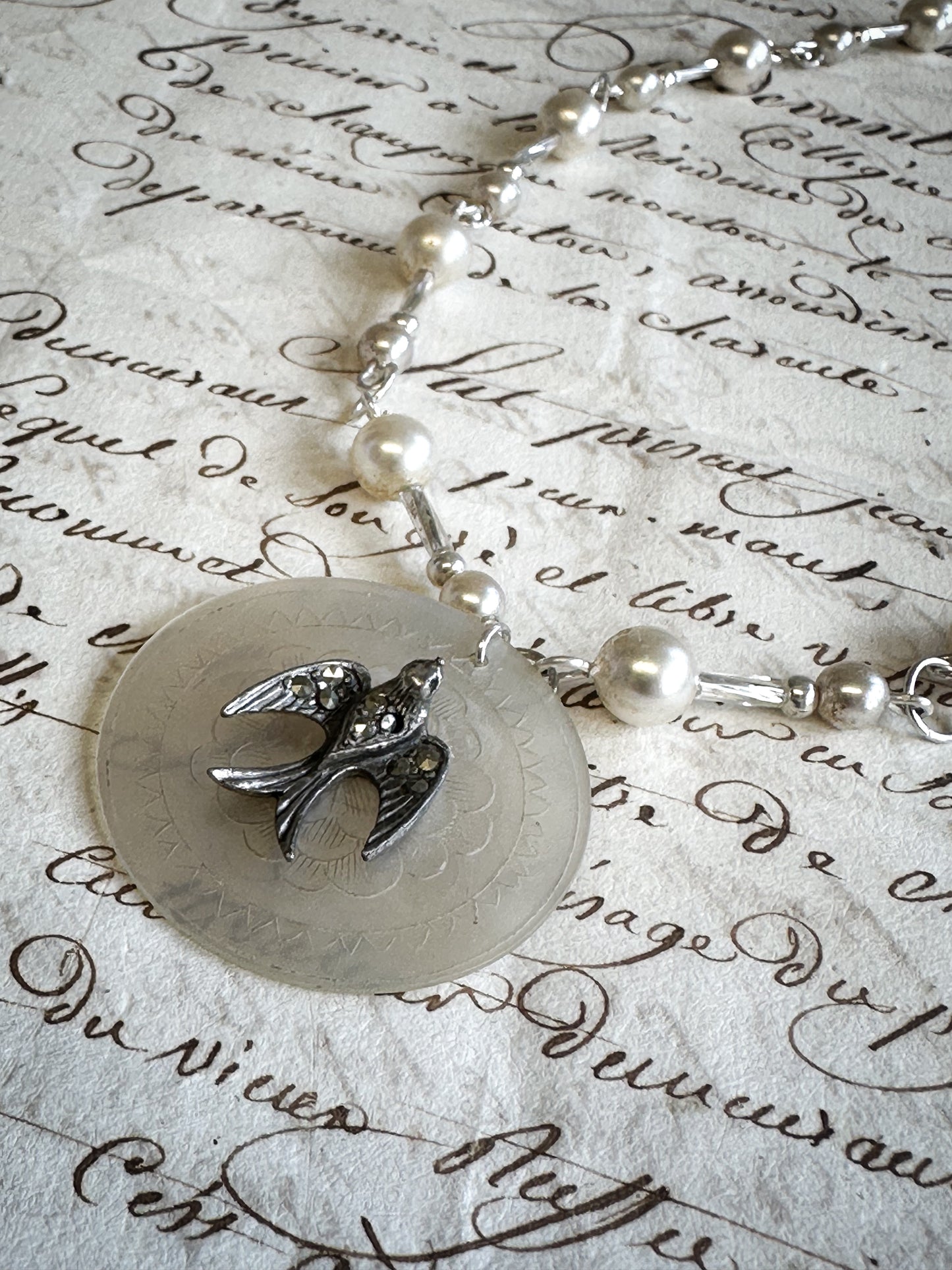 Found Object Mother of Pearl Swallow Necklace by Jealous Moon Jewellery