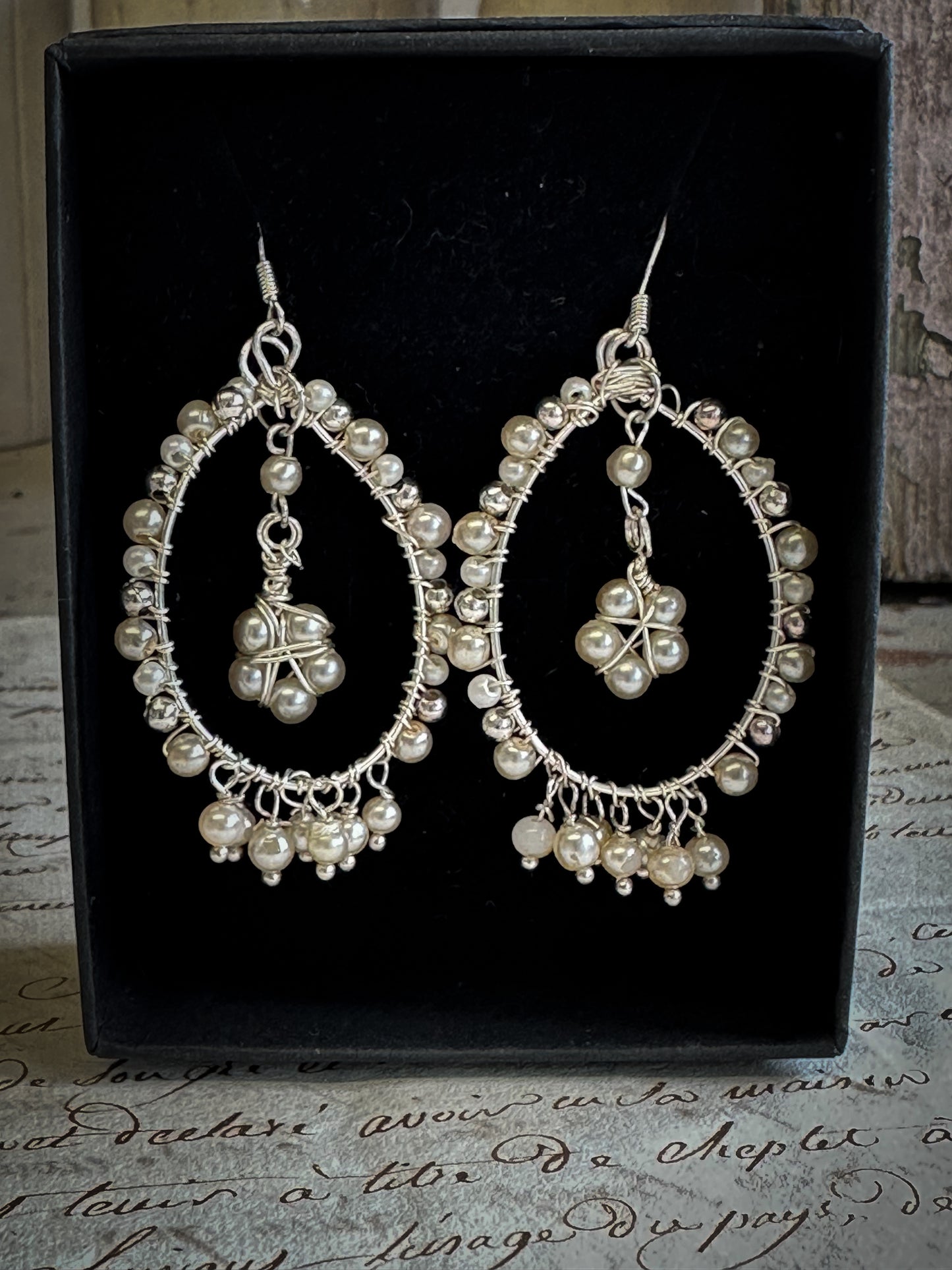 Vintage Pearl beaded Chandelier Daisy Earrings by Jealous Moon Jewellery