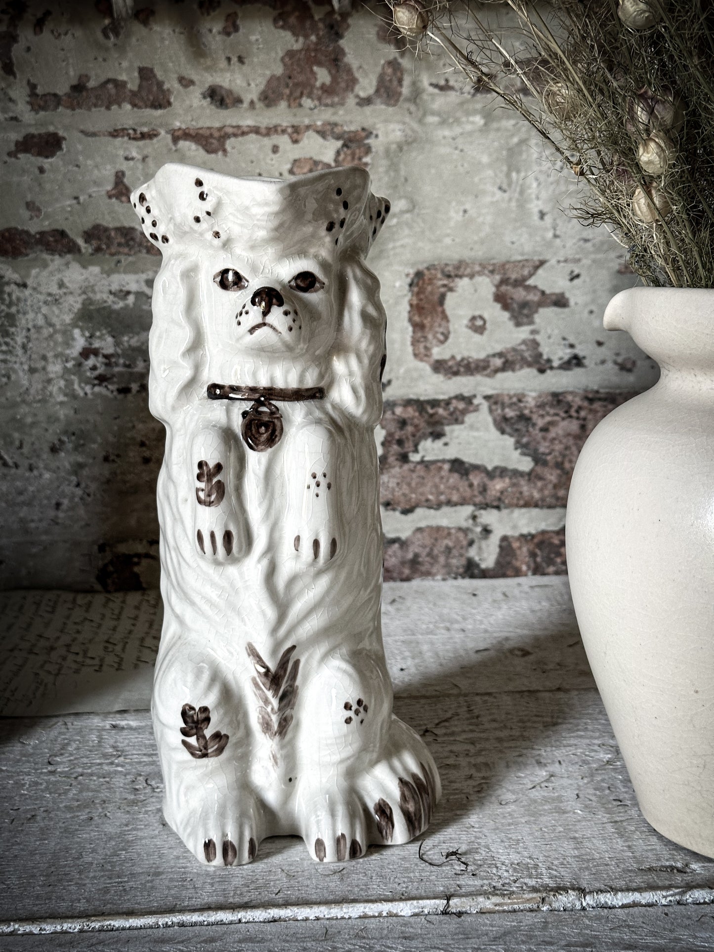 Antique Staffordshire Begging Spaniel in a Tricorn Hat Jug