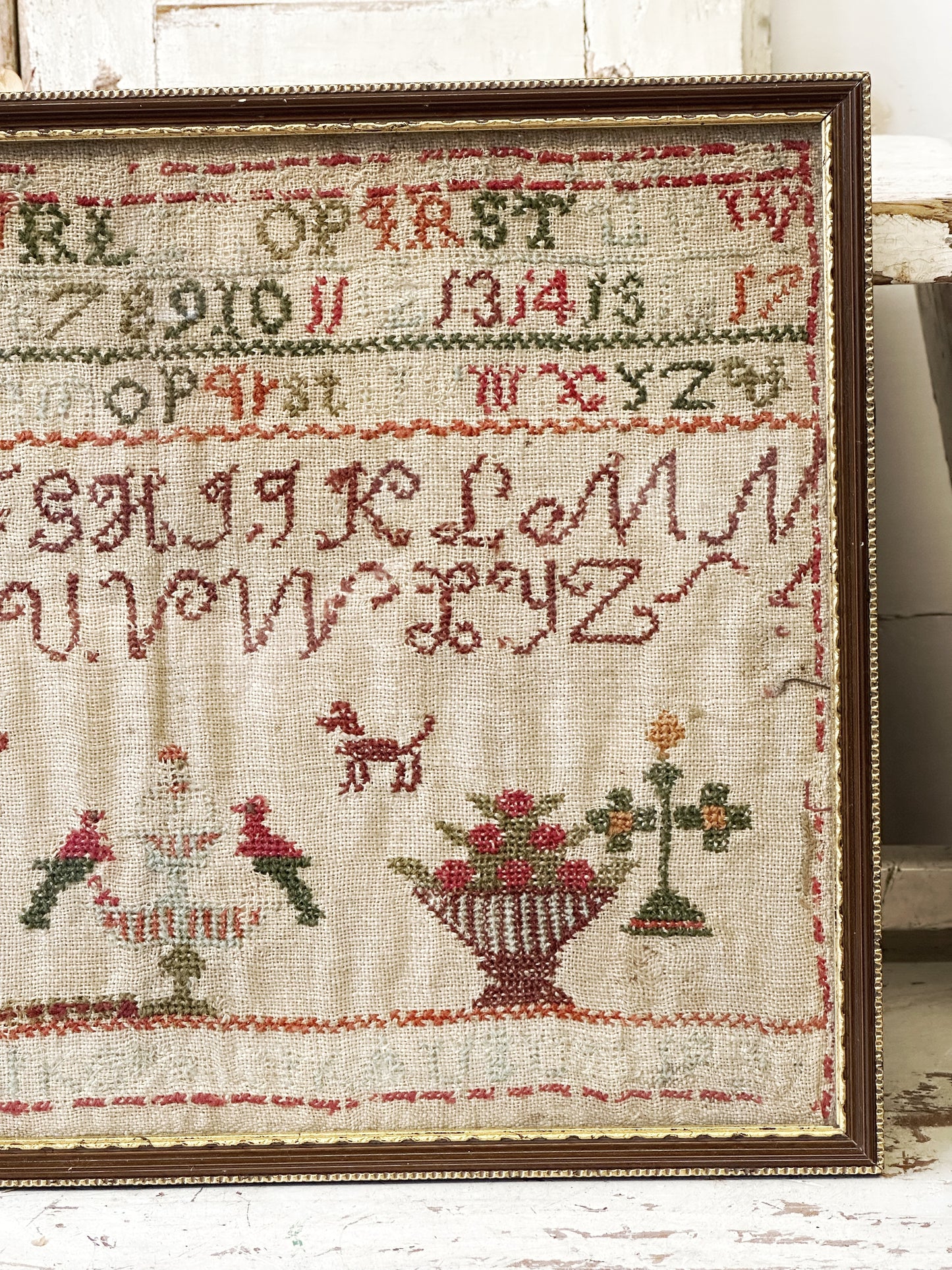 A beautiful 19th century colourful antique needlework sampler