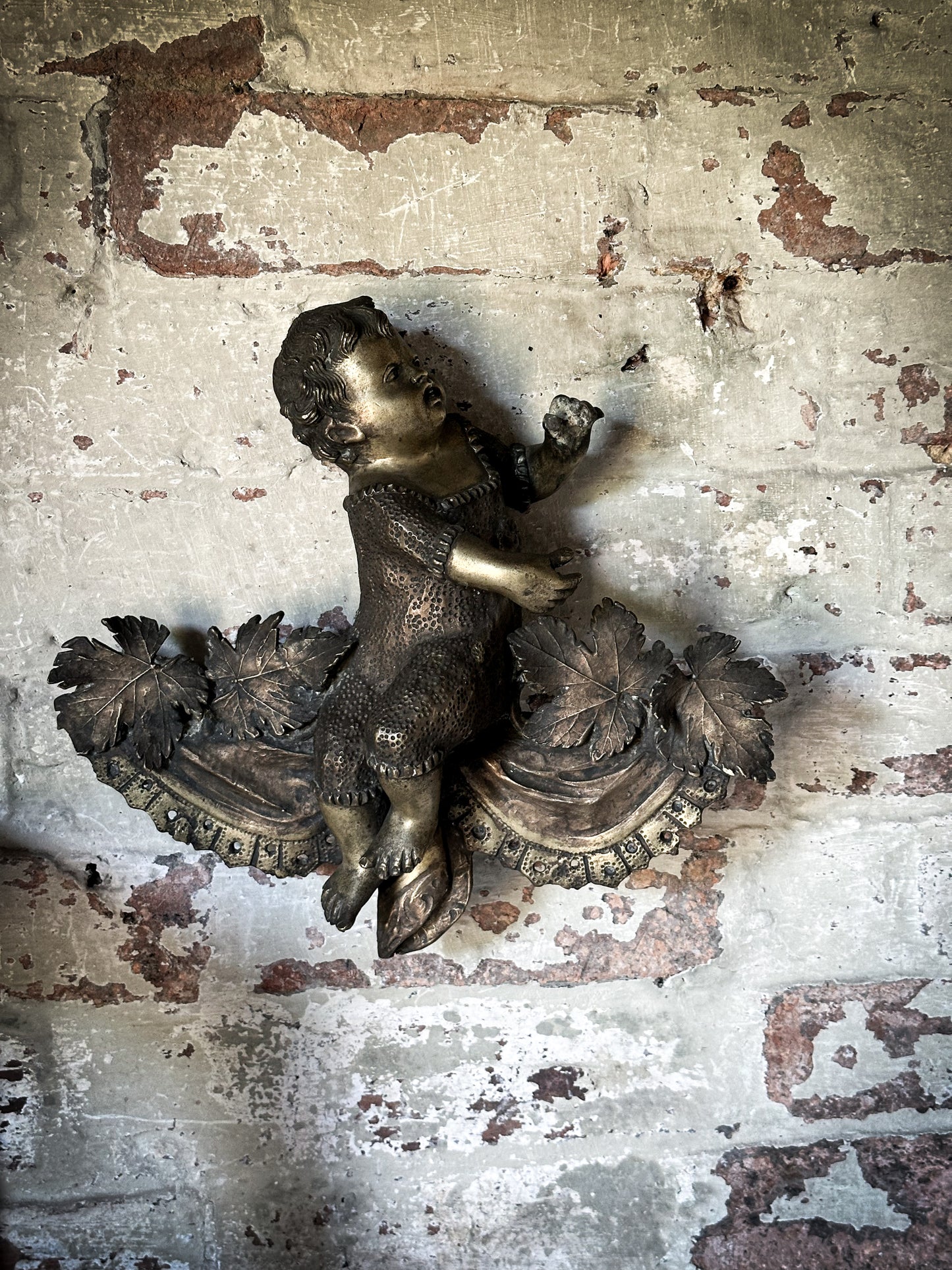 Antique French Brass Cherub Prayer Screen Decoration