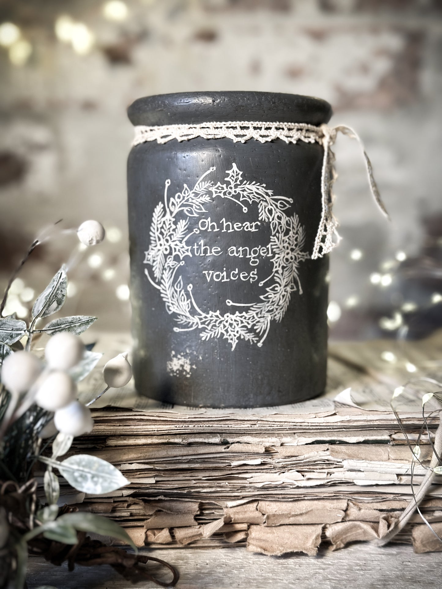 A hand painted and illustrated vintage Victorian Jar