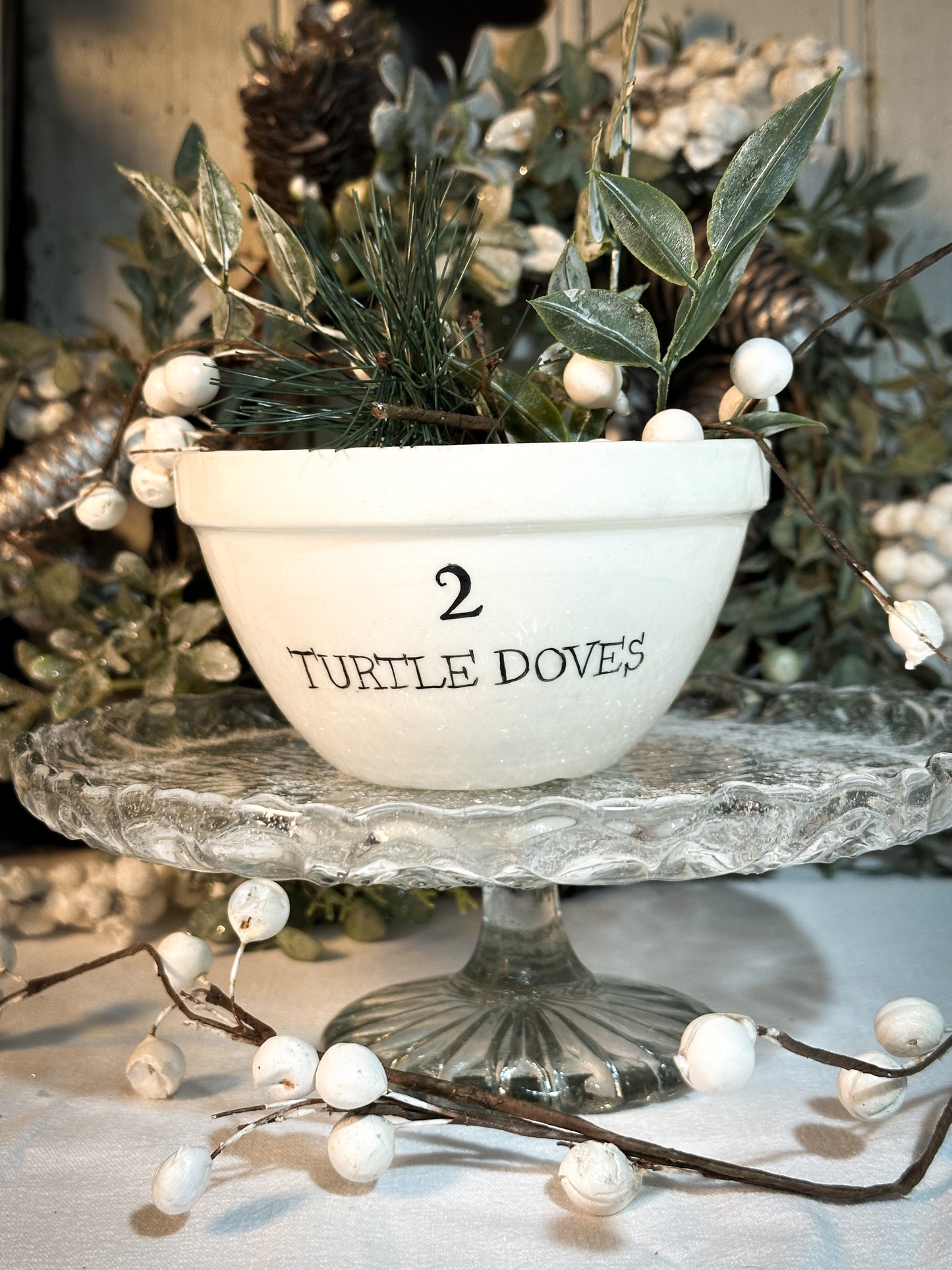 A beautiful vintage Illustrated Ironstone pudding bowl with a hand painted quote