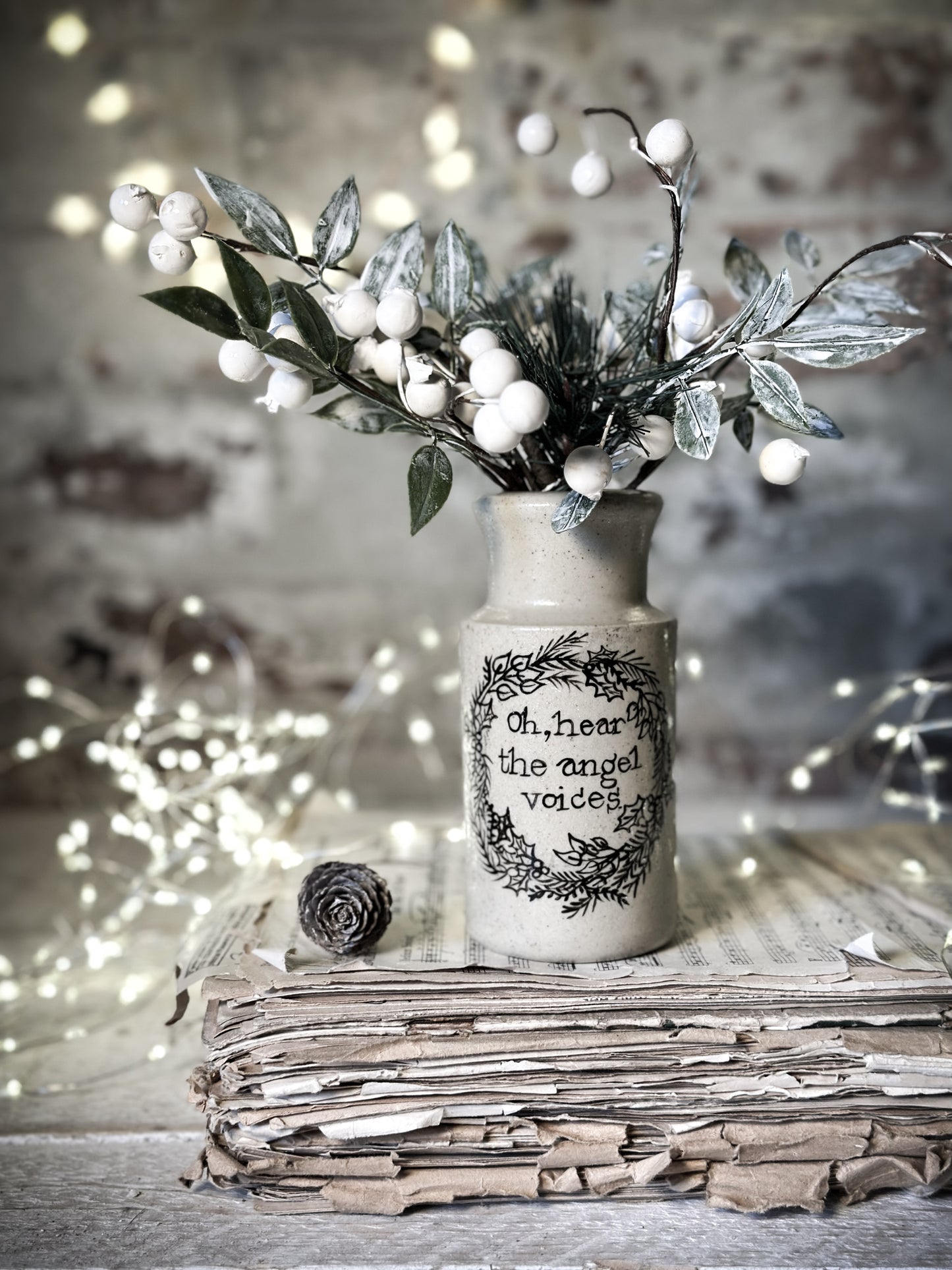 A hand painted and illustrated vintage Victorian bottle