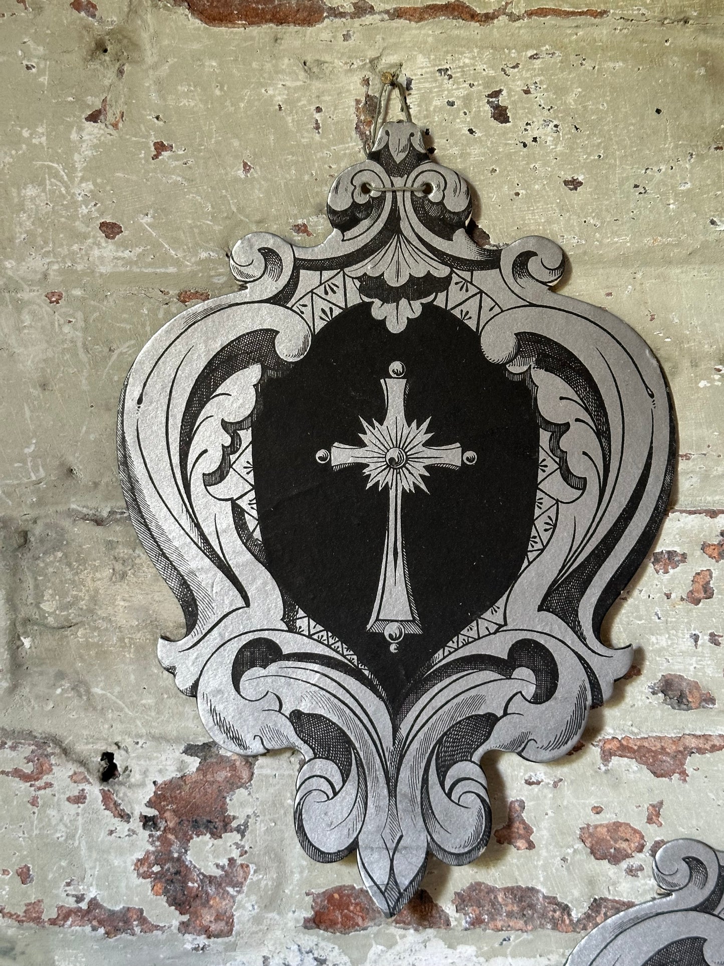 A Rare Antique French Sacred Heart Card Banner