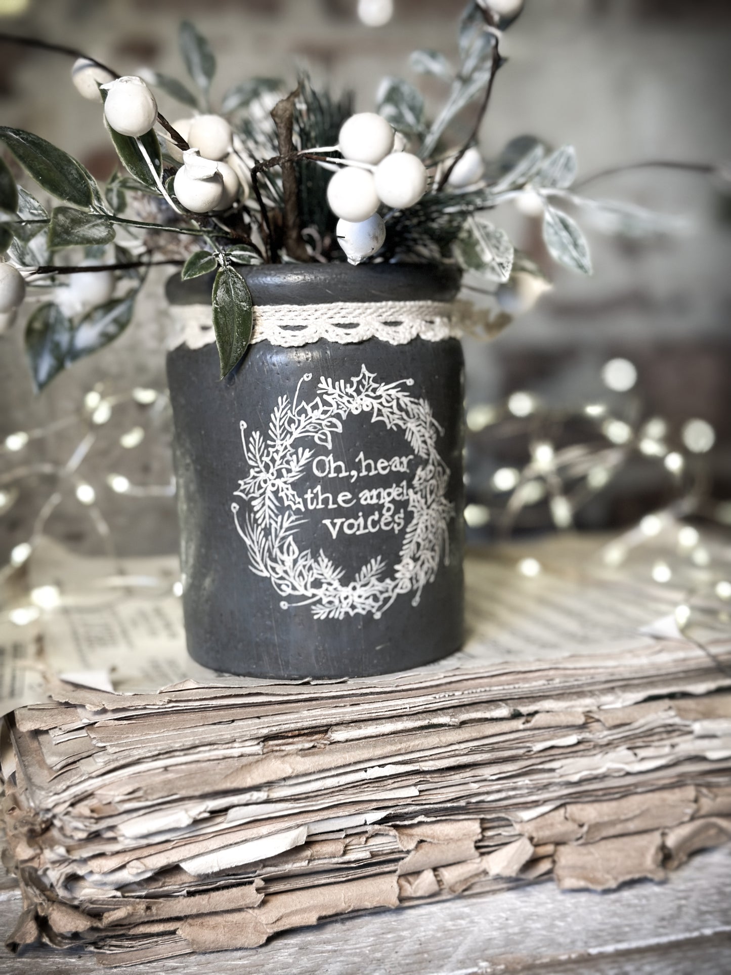 A hand painted and illustrated vintage Victorian Jar