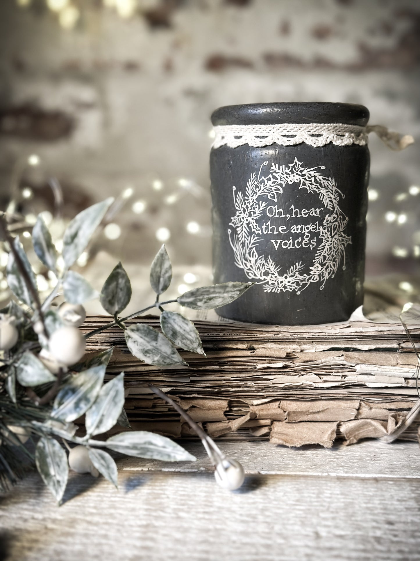 A hand painted and illustrated vintage Victorian Jar