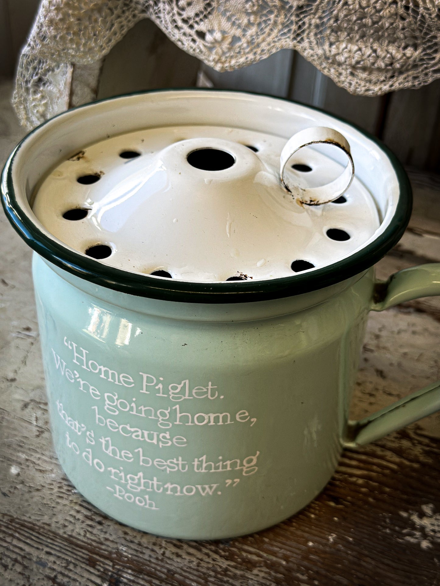 A beautiful vintage French enamel jug