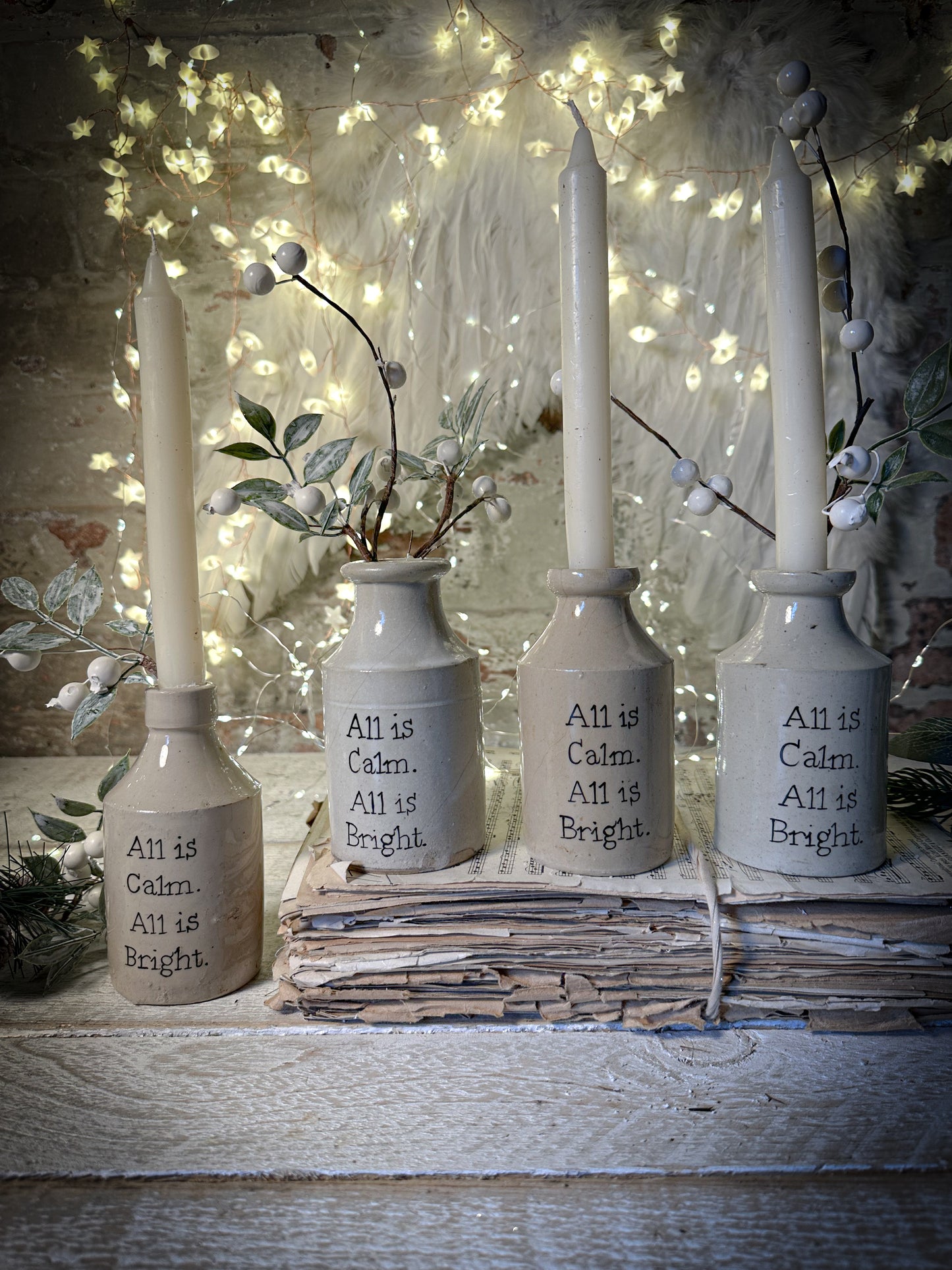 A hand painted vintage Victorian bottle or candle holder