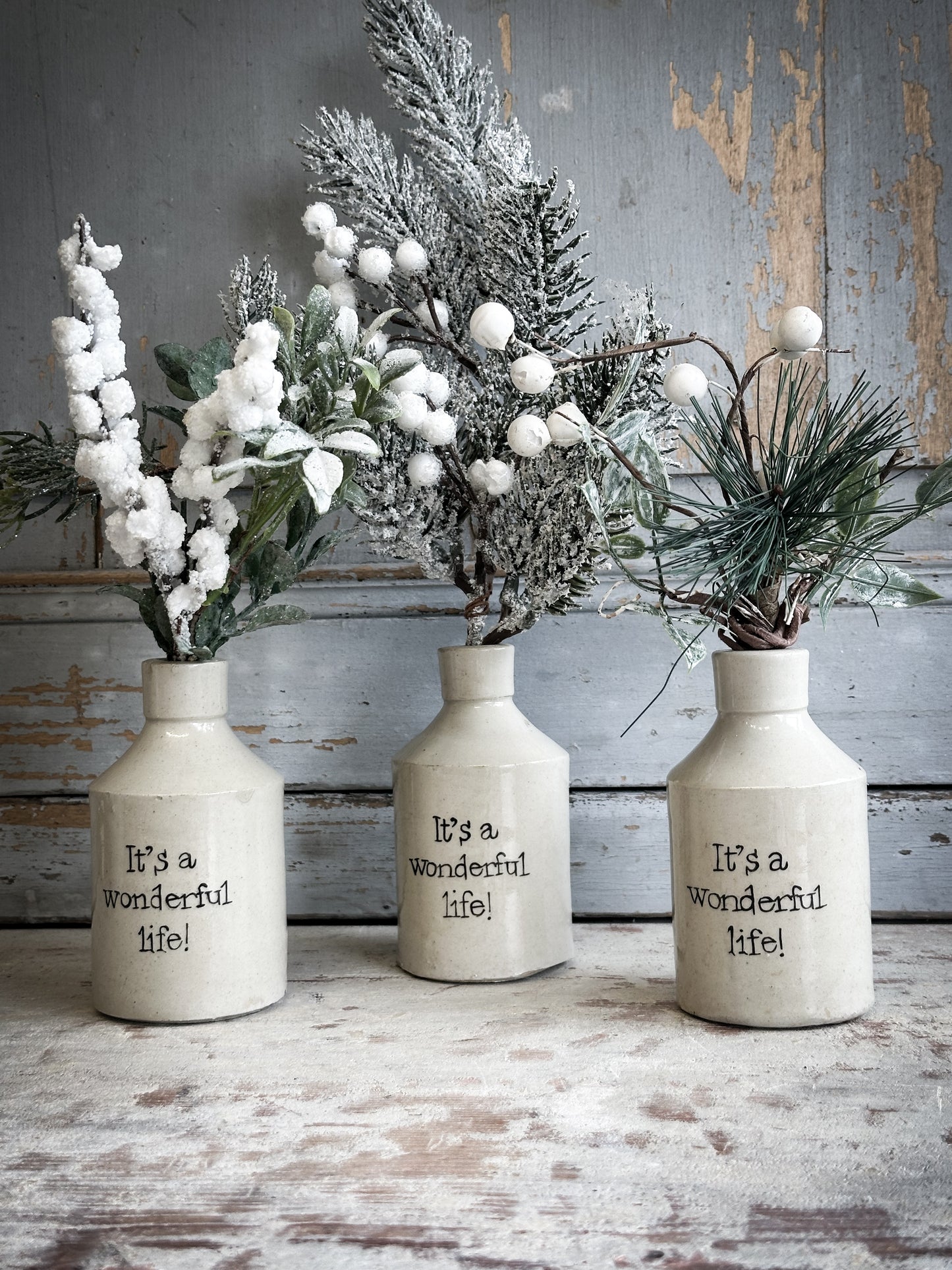 A Hand Painted Mini Victorian Christmas Stoneware Bottle