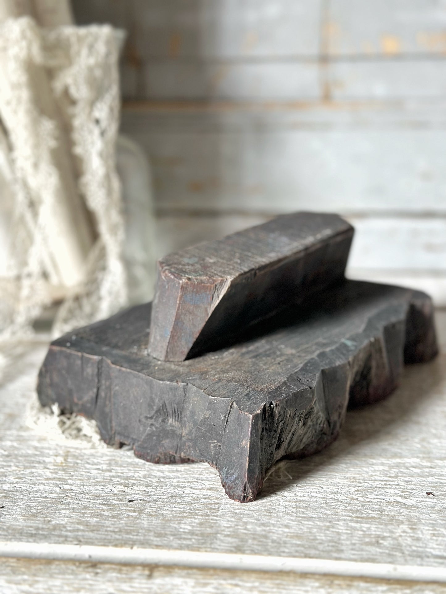 A vintage hand carved indian block print stamp