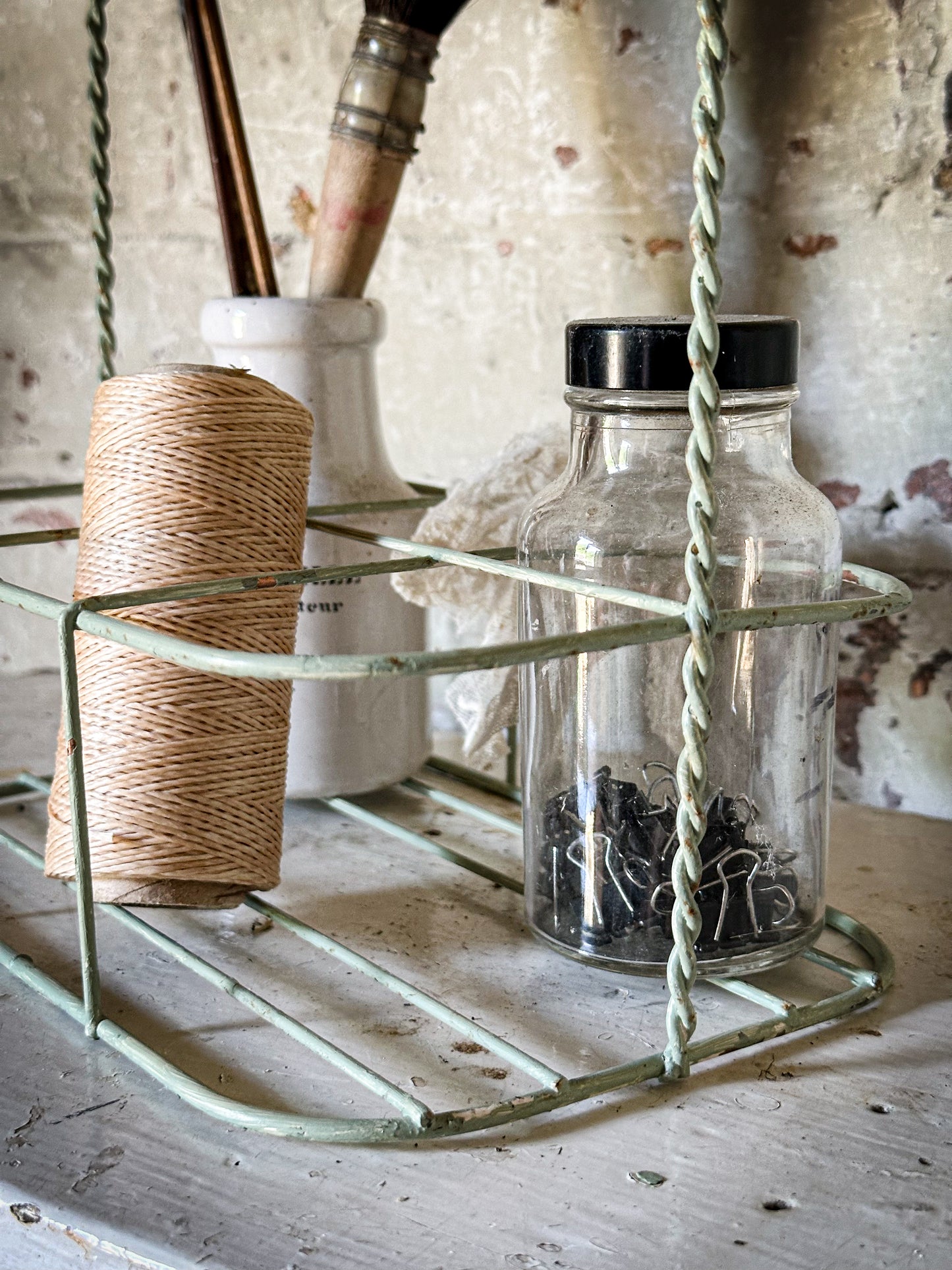 A Vintage French Wire Bottle Rack