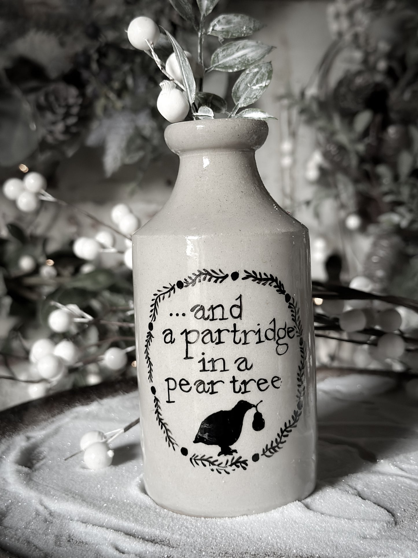 A Victorian unearthed stoneware pottery tall bottle with a hand painted quote