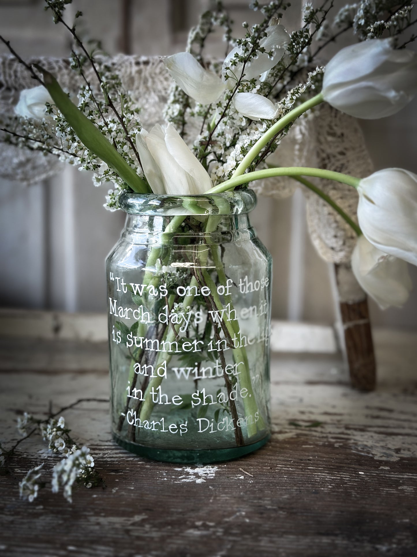 A beautiful large Victorian preserve jar painted with a quote