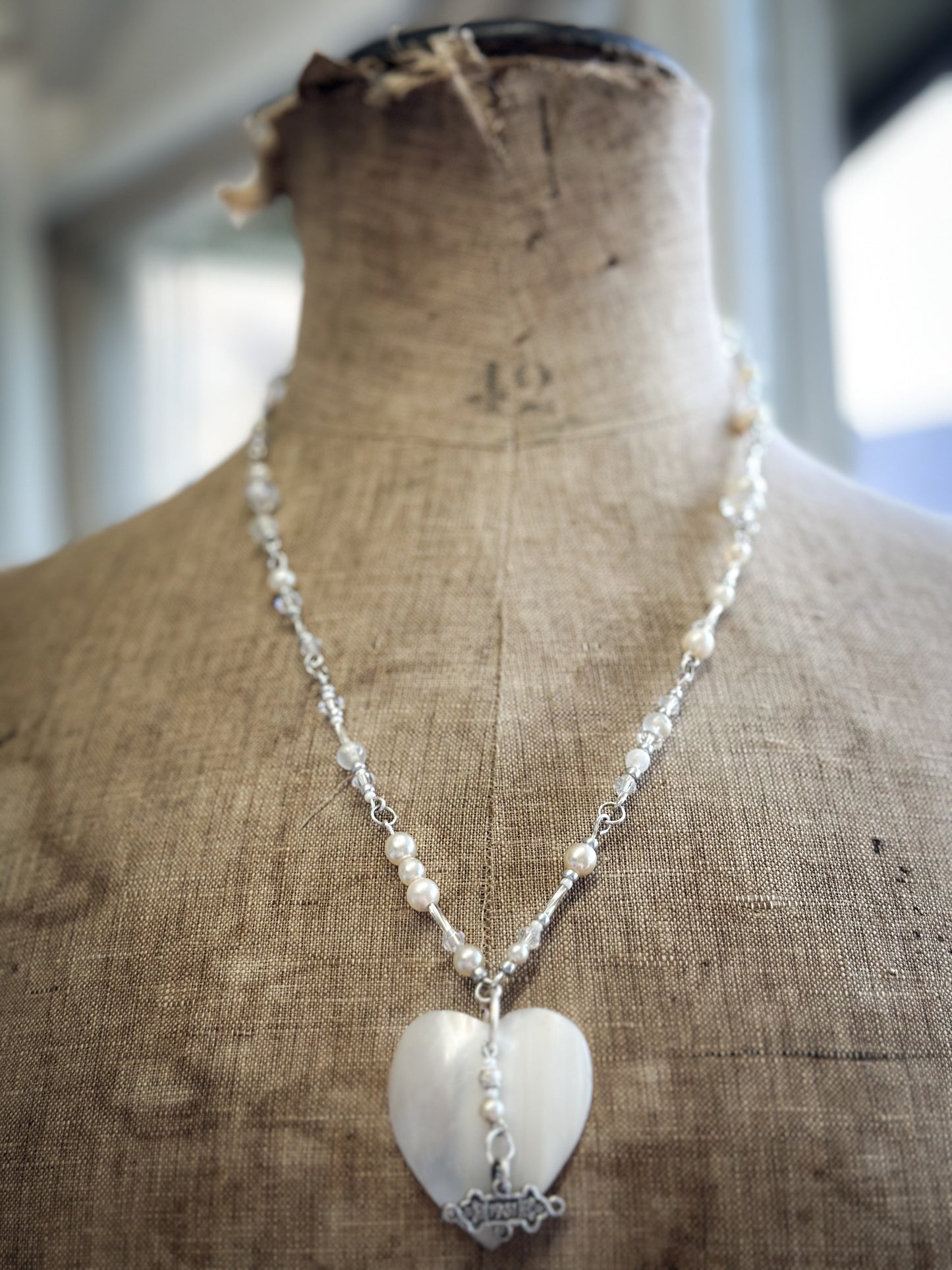 Found Object Mother of Pearl Heart Necklace by Jealous Moon Jewellery
