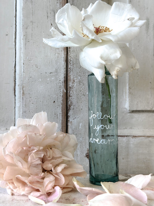 A beautiful Victorian bottle with a hand painted quote