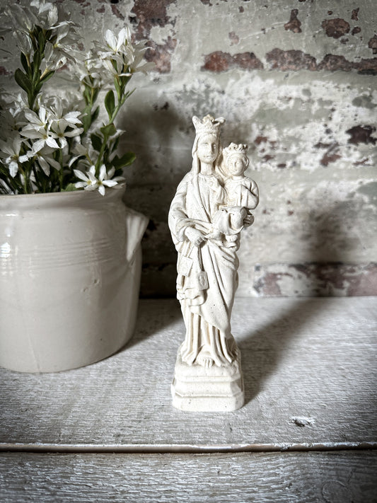 Antique French Chalk Ware Madonna Religious Statue