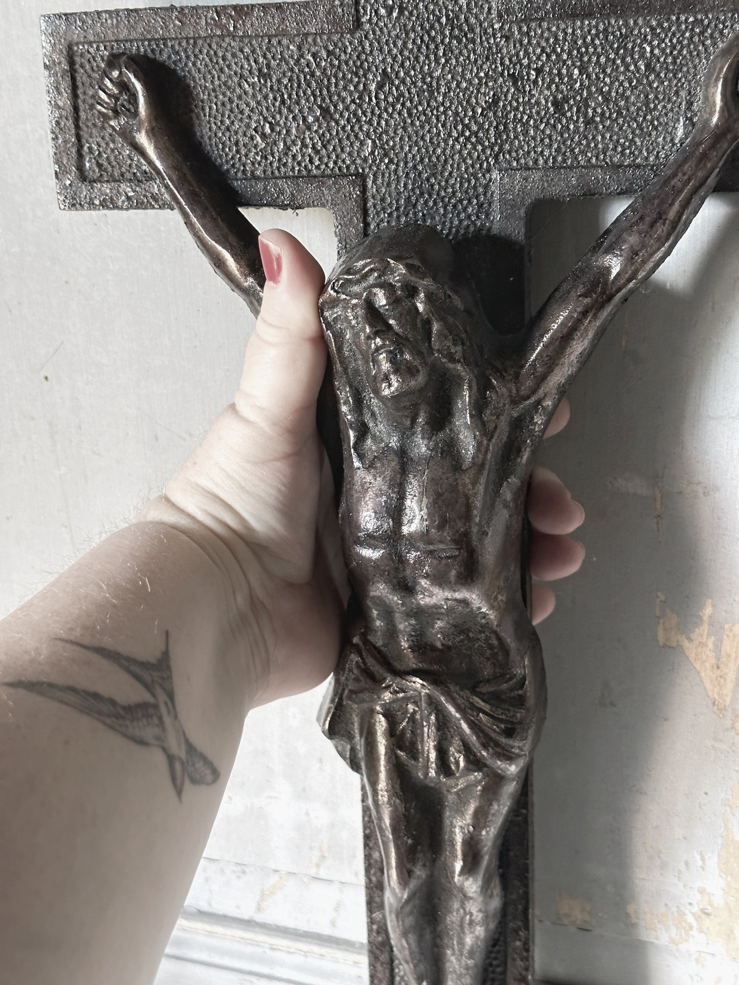 A striking large antique French cast iron altar cross