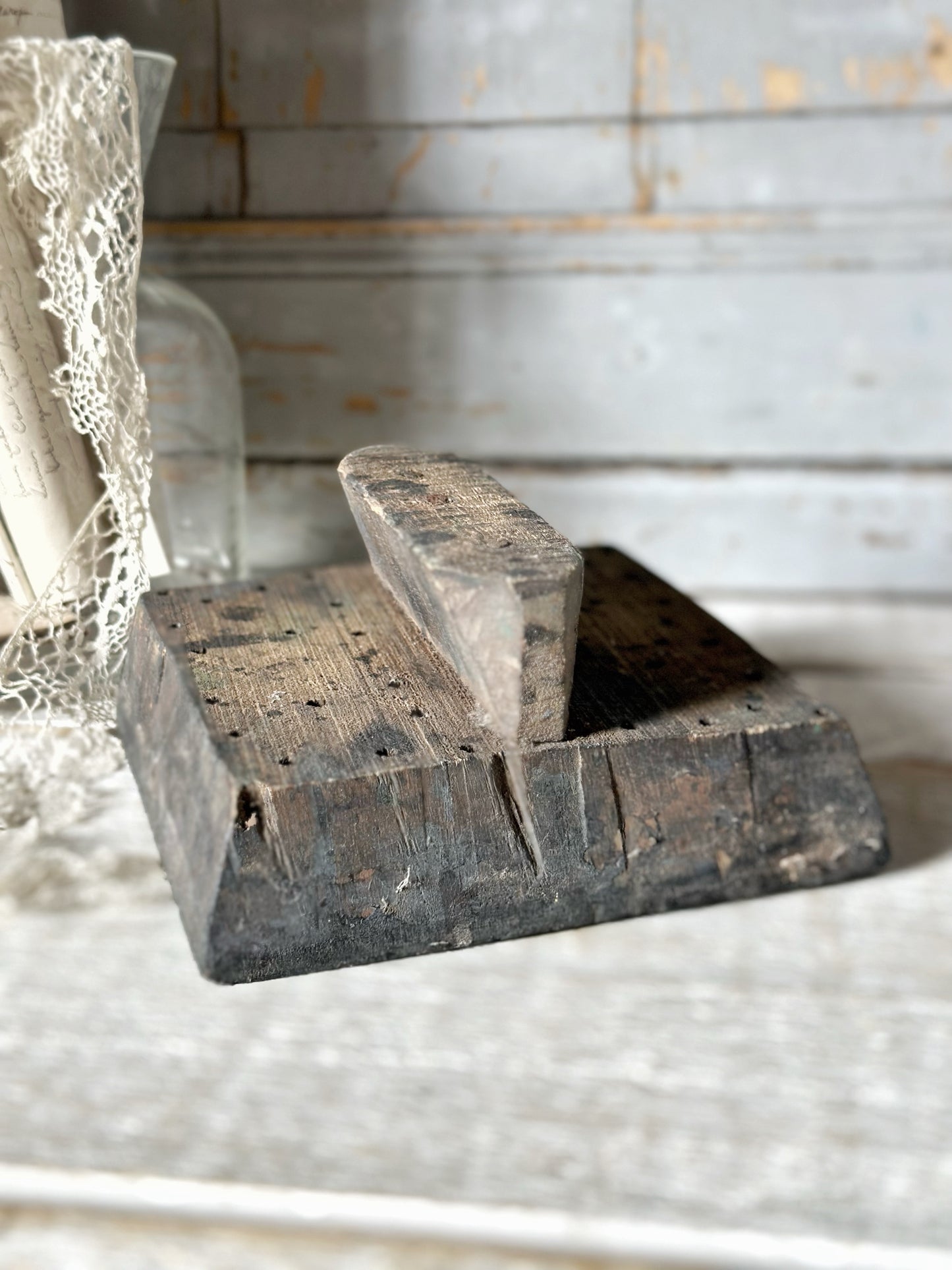 A vintage hand carved indian block print stamp