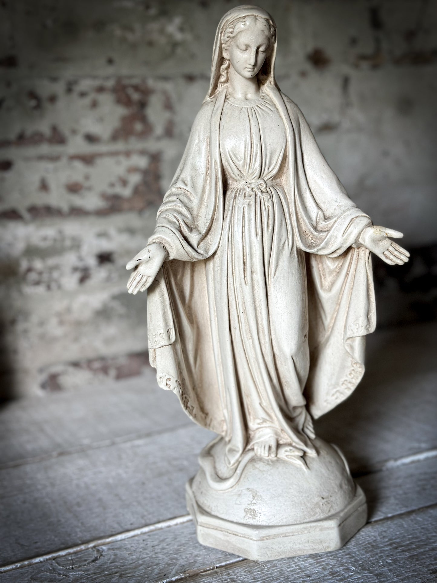 A Tall Antique French Chalk Ware Religious Statue of the Virgin Mary