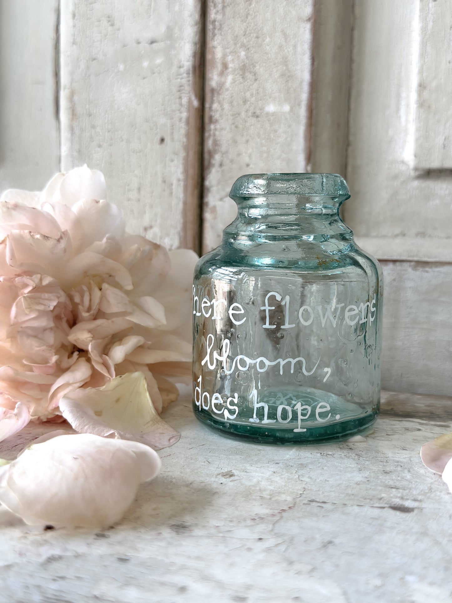 A beautiful Victorian bottle with a hand painted quote