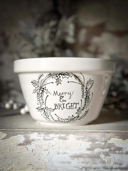 A beautiful vintage Illustrated Ironstone pudding bowl with a hand painted quote