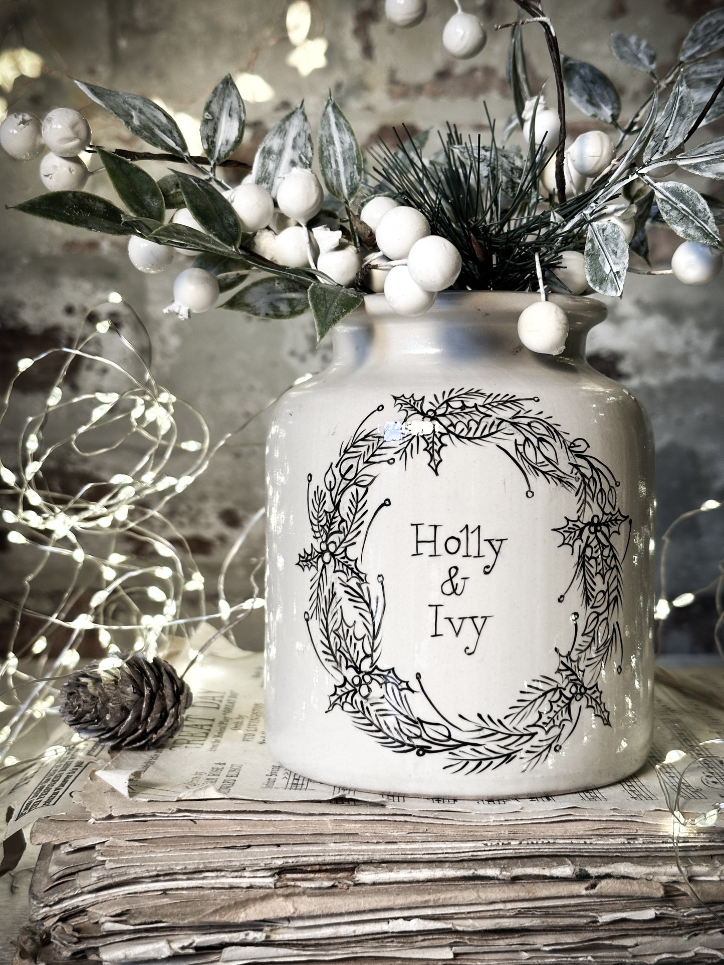 A hand painted and illustrated vintage French mustard jar