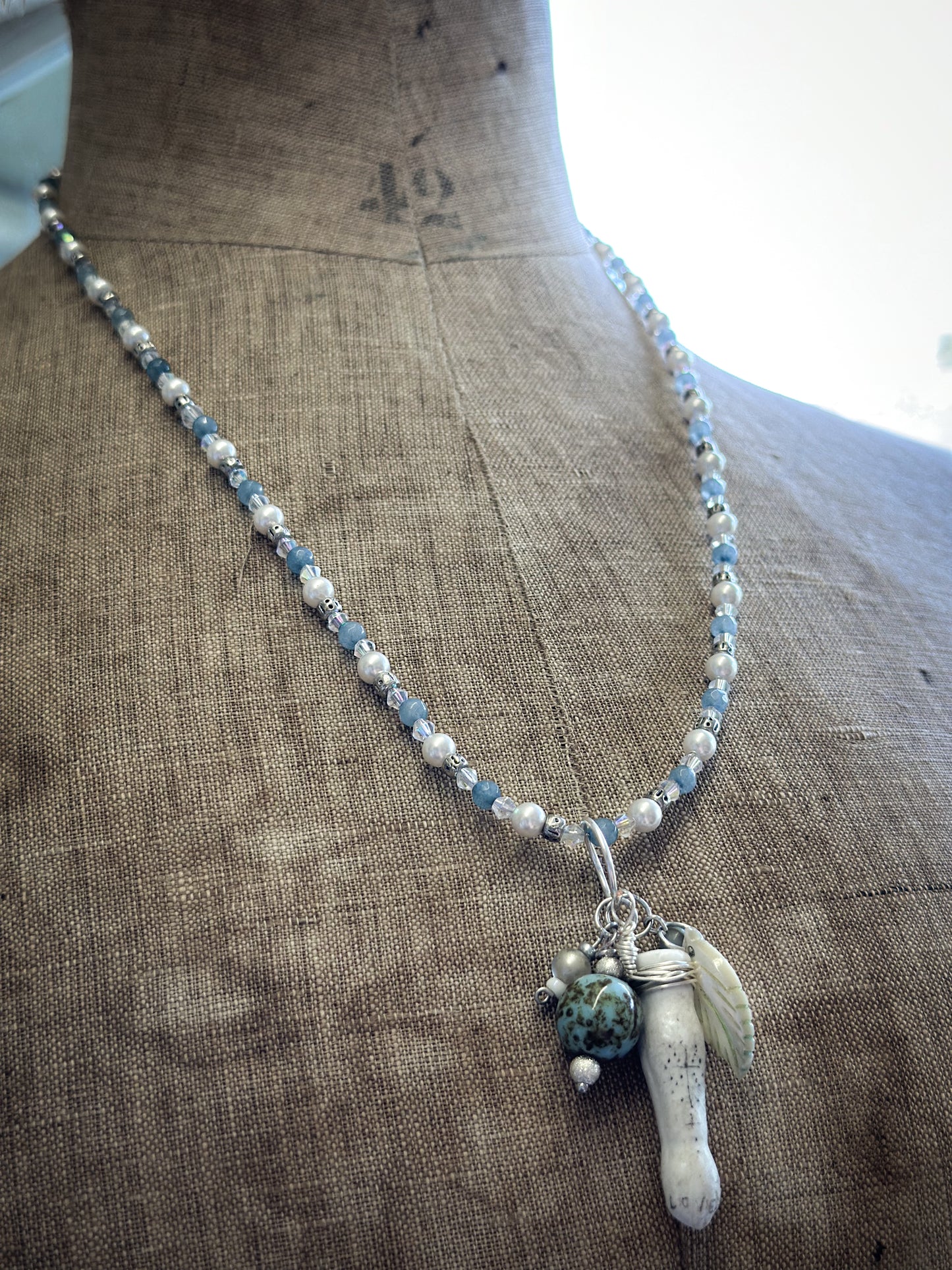 Found Object Vintage Beaded Necklace with Antique Brass Crown by Jealous Moon Jewellery
