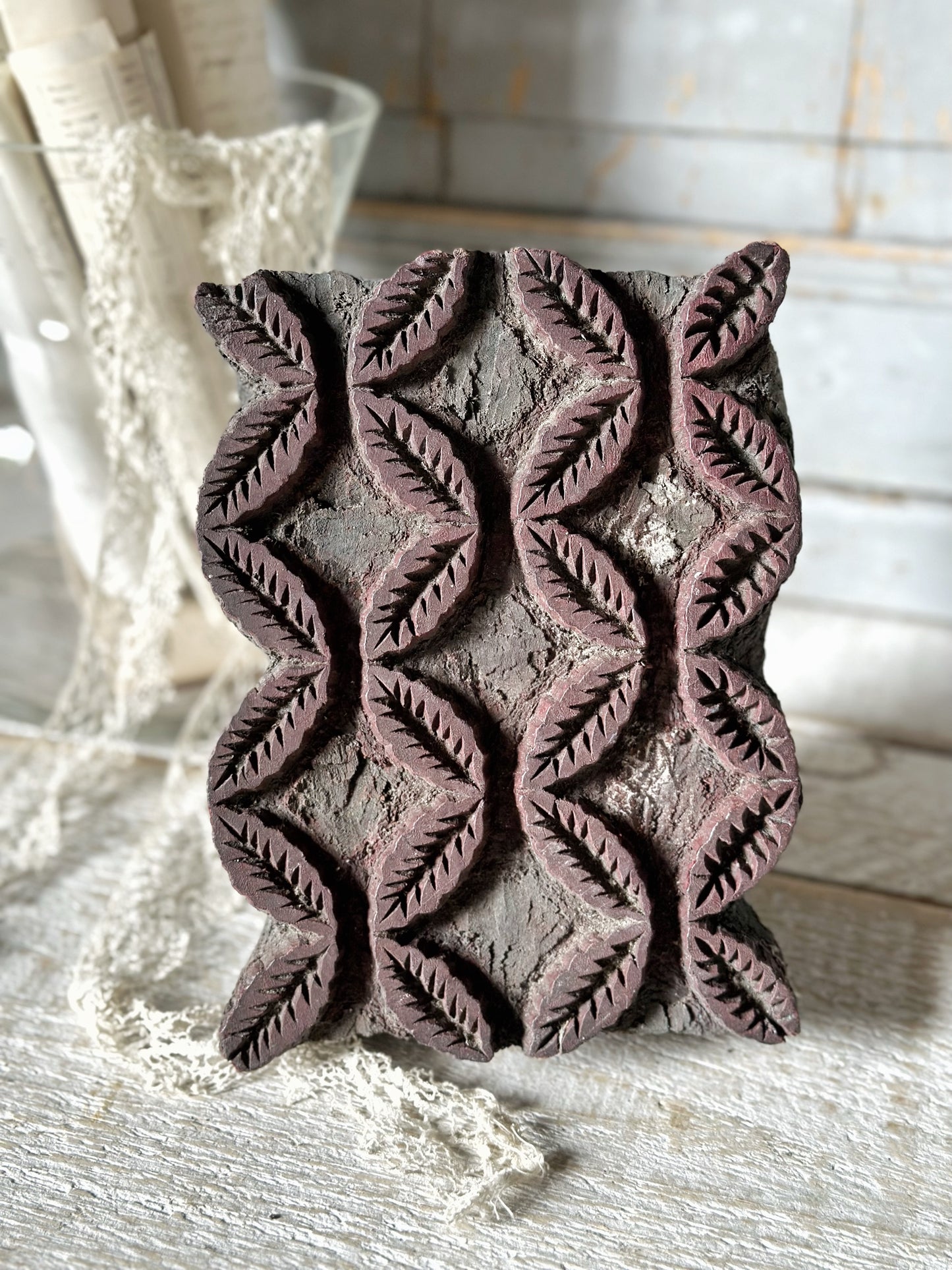 A vintage hand carved indian block print stamp