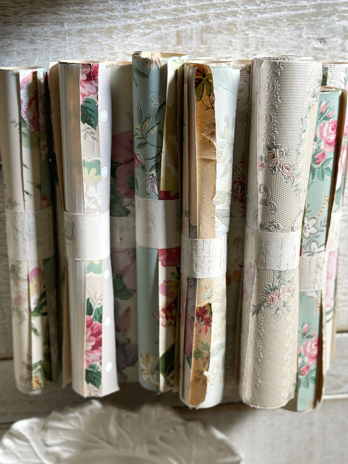 Roll of five A4 pieces of original antique and vintage wallpaper sheets
