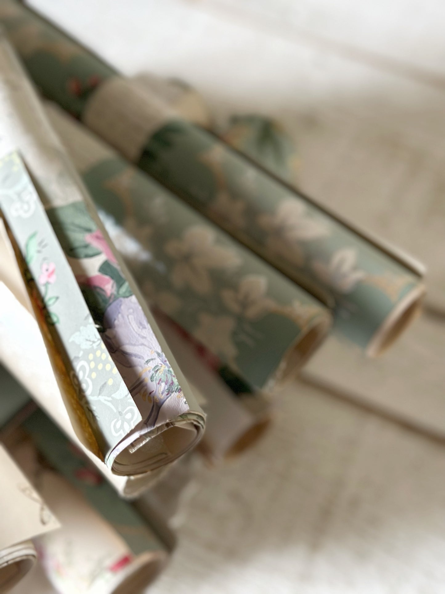Roll of five A4 pieces of original antique and vintage wallpaper sheets