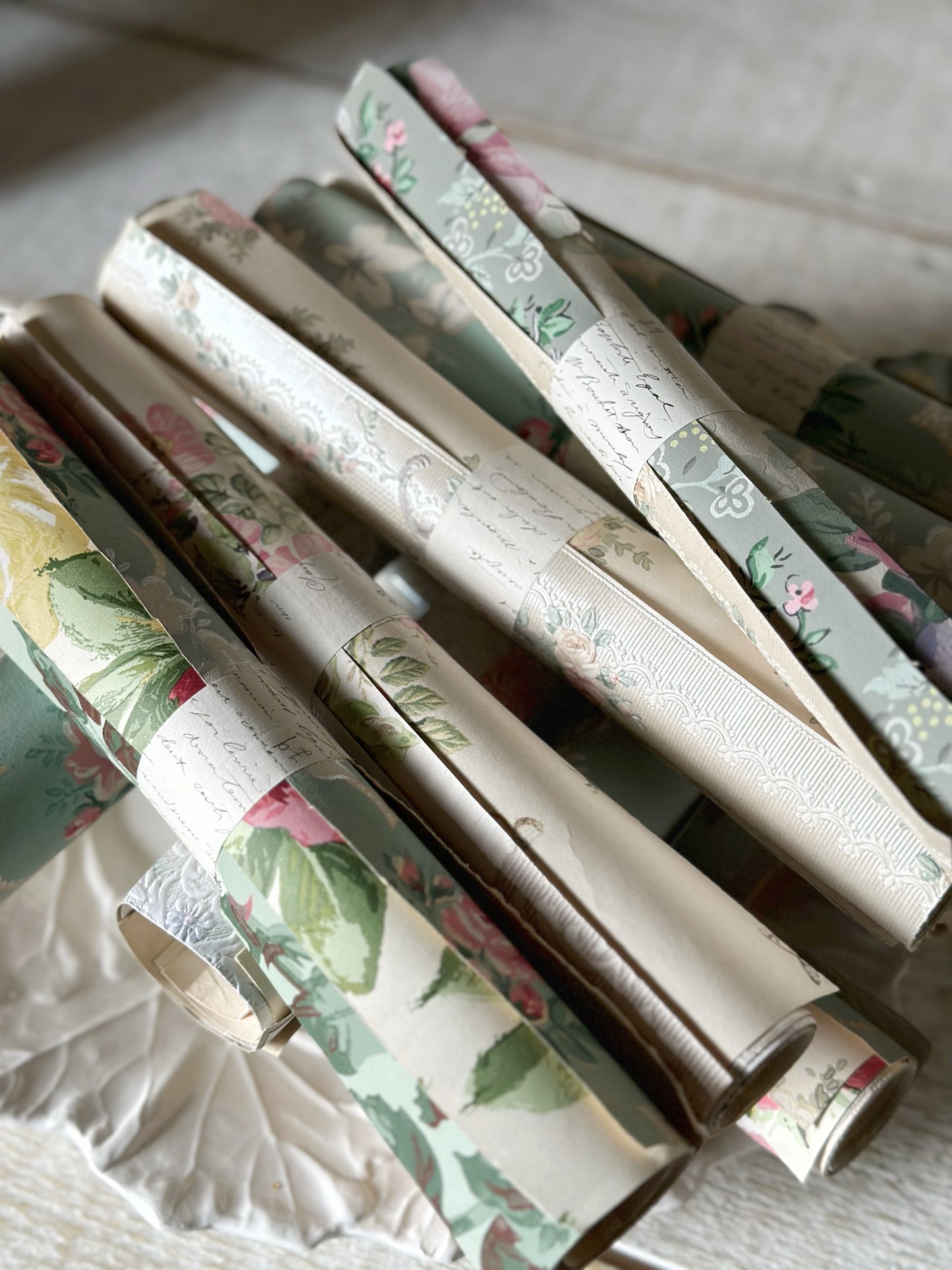 Roll of five A4 pieces of original antique and vintage wallpaper sheets