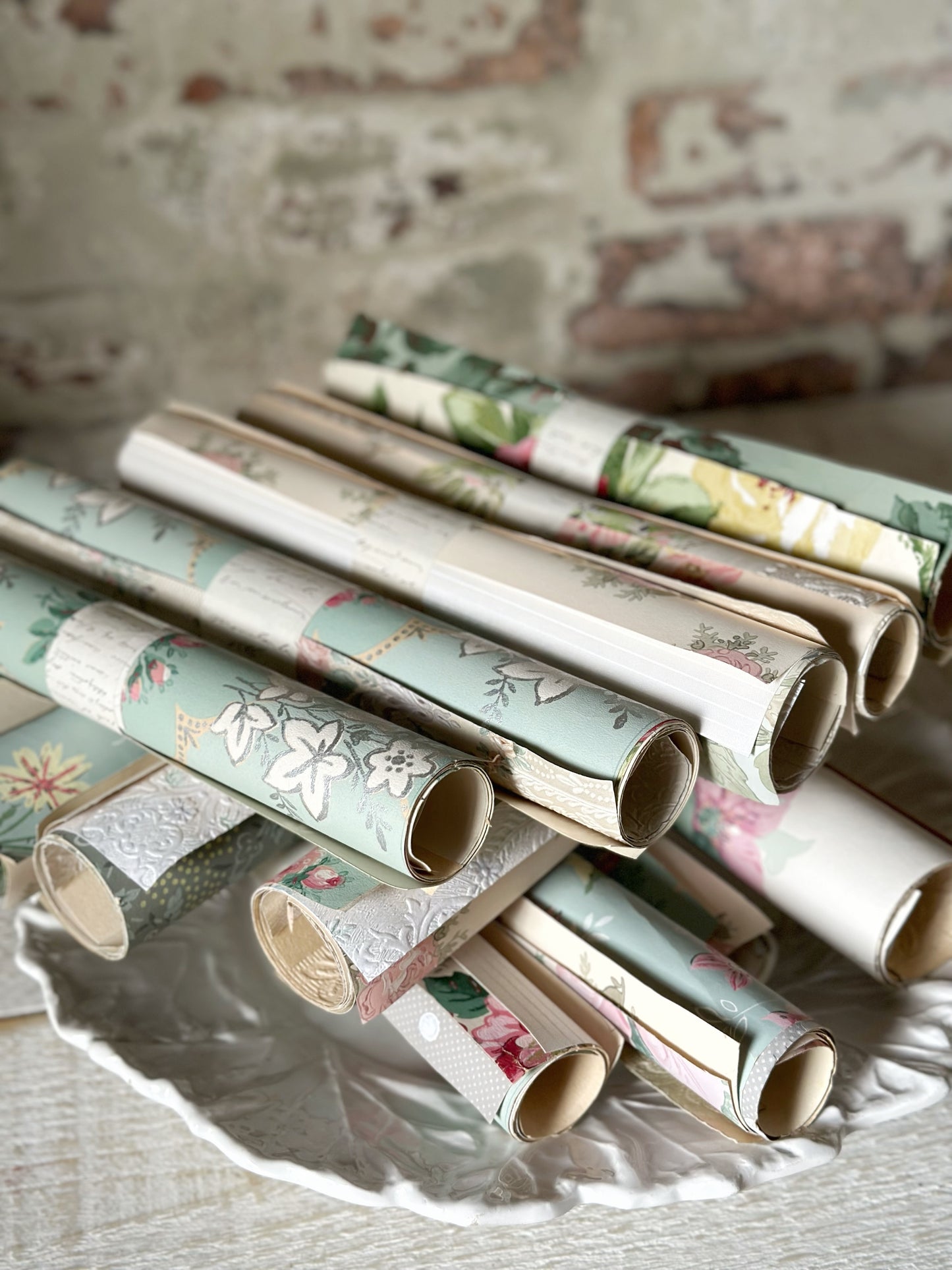 Roll of five A4 pieces of original antique and vintage wallpaper sheets