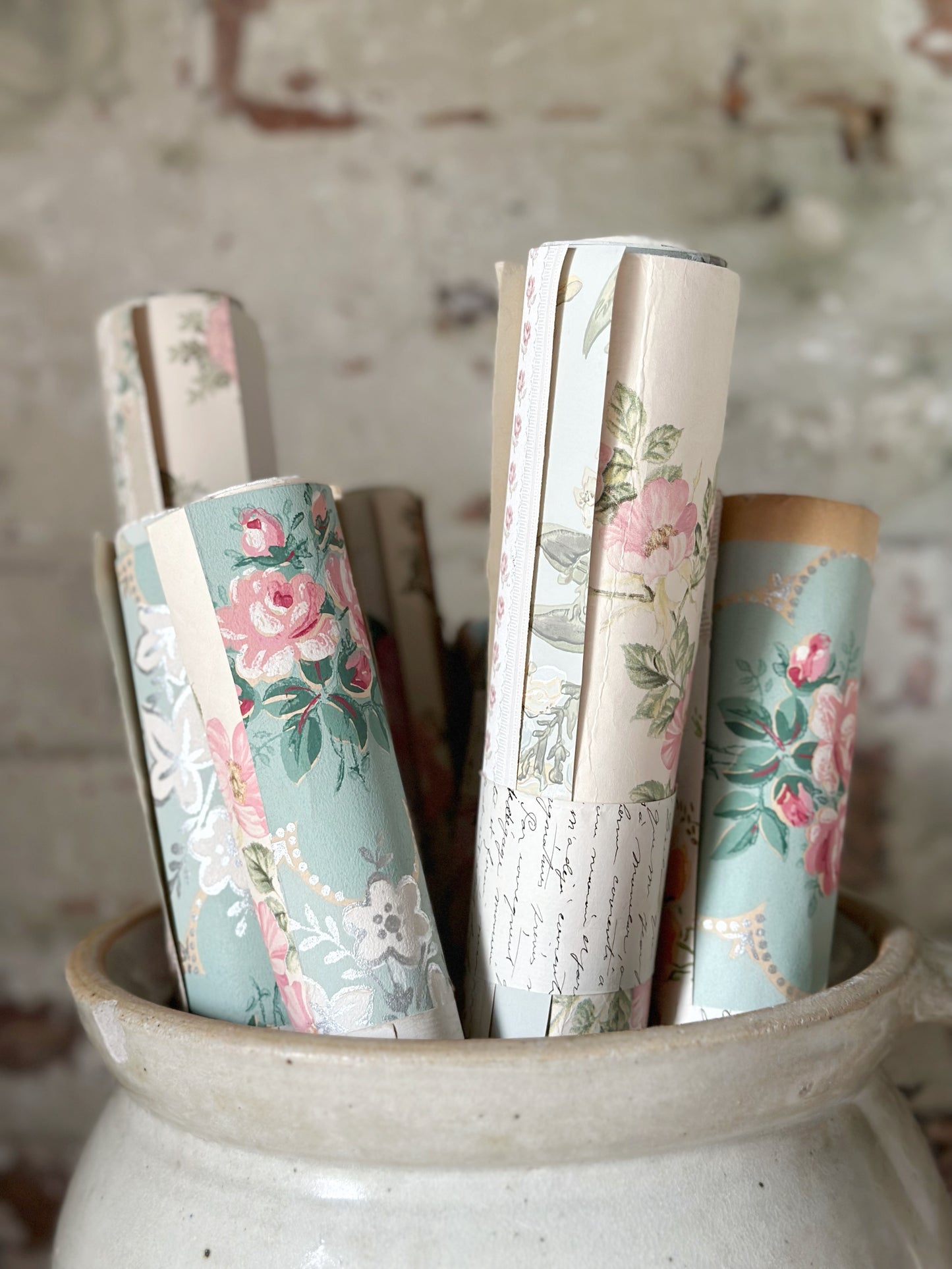 Roll of five A4 pieces of original antique and vintage wallpaper sheets
