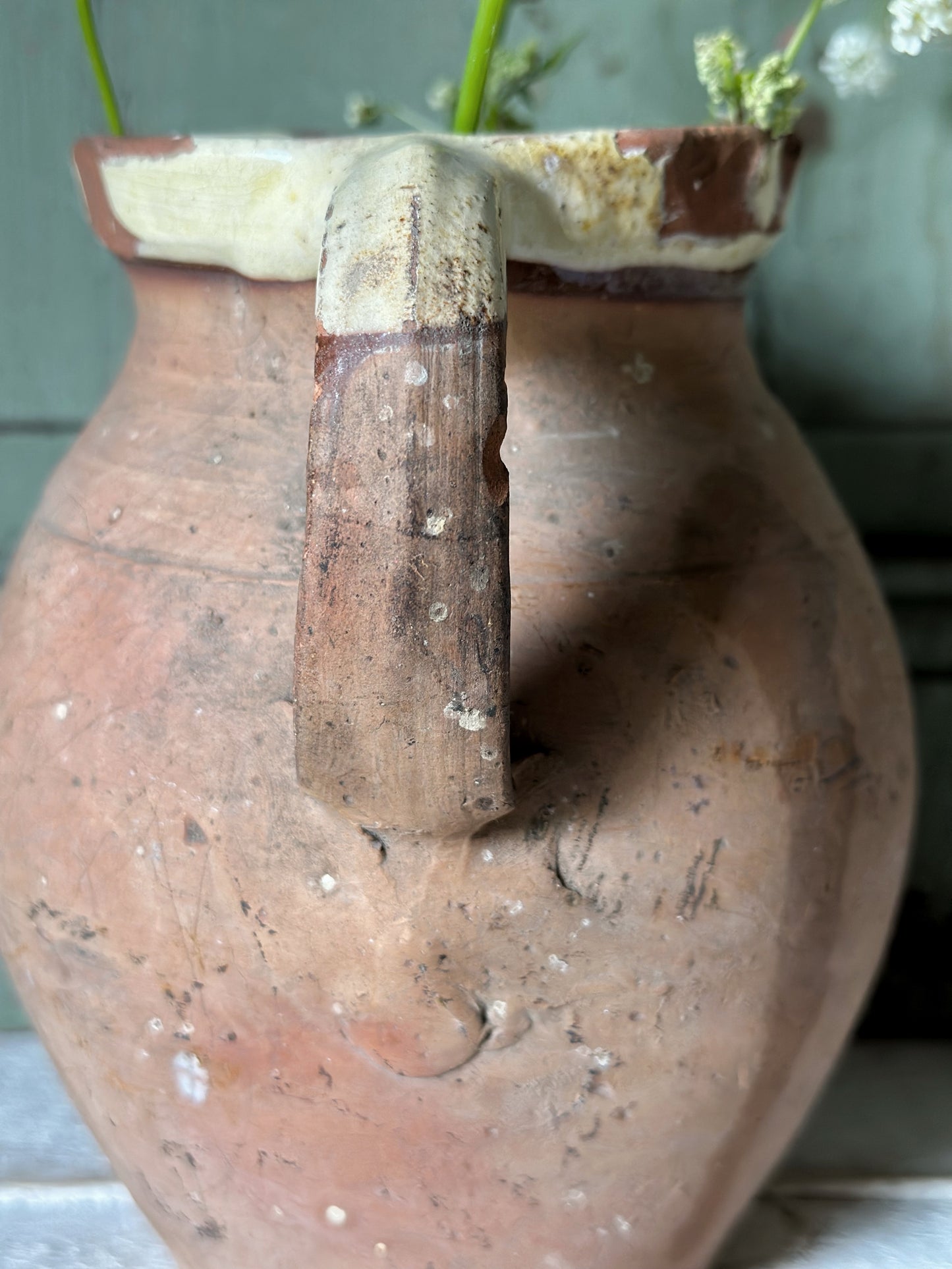 Antique pottery glazed dairy jug