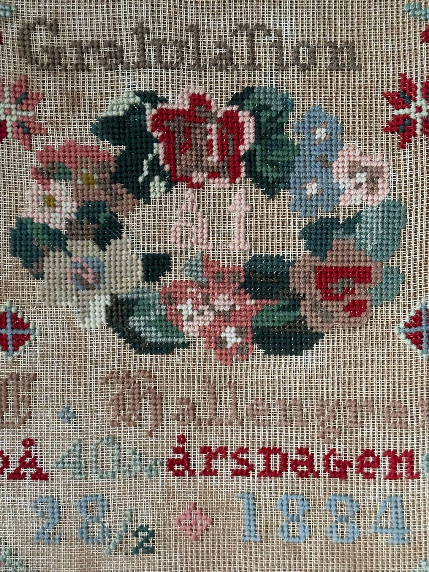 Antique Swedish Hand Stitched Sampler