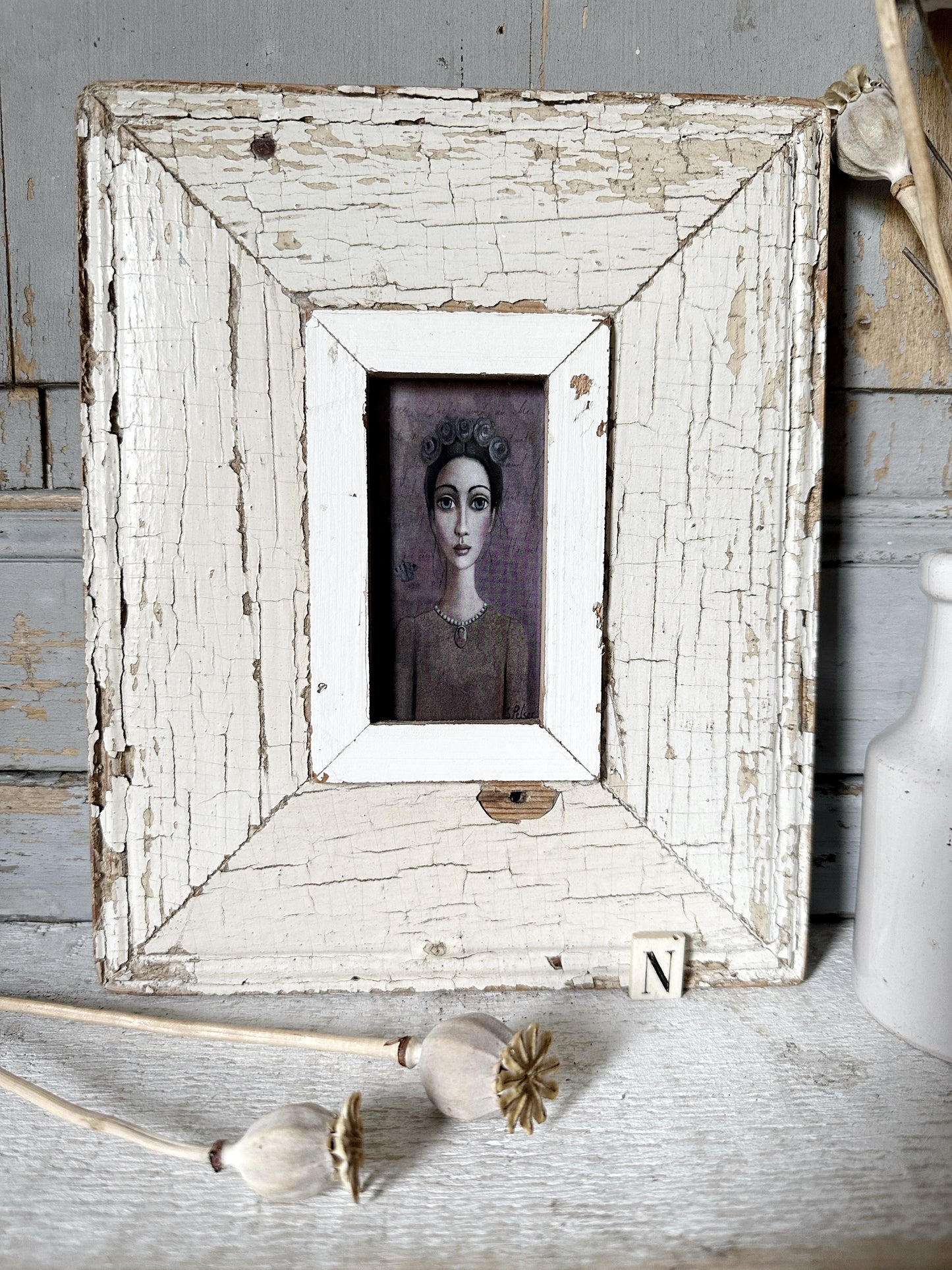 A Beautiful framed portrait of a lady by Sandra Pelser N