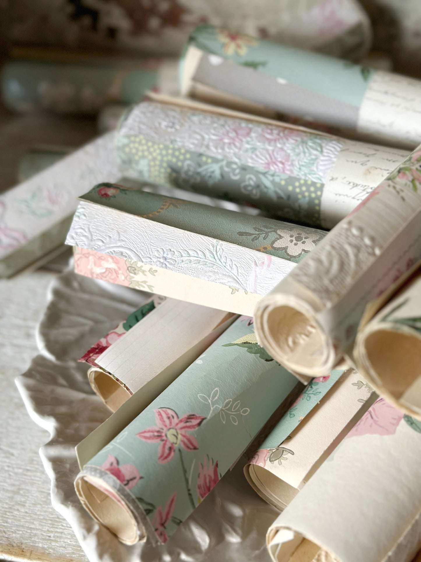 Roll of five A4 pieces of original antique and vintage wallpaper sheets
