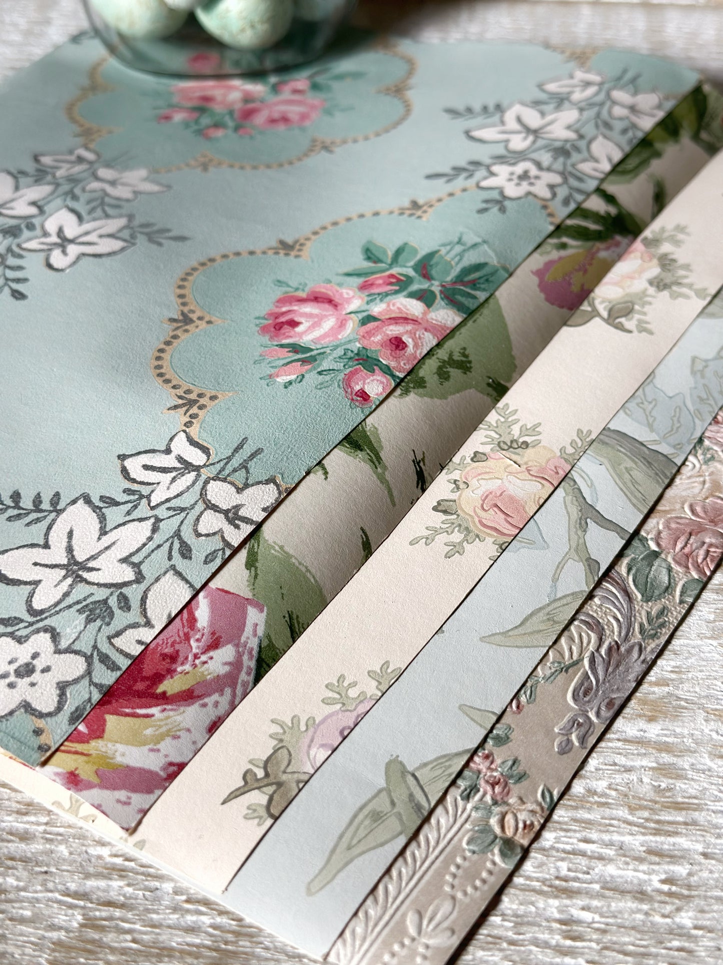 Roll of five A4 pieces of original antique and vintage wallpaper sheets