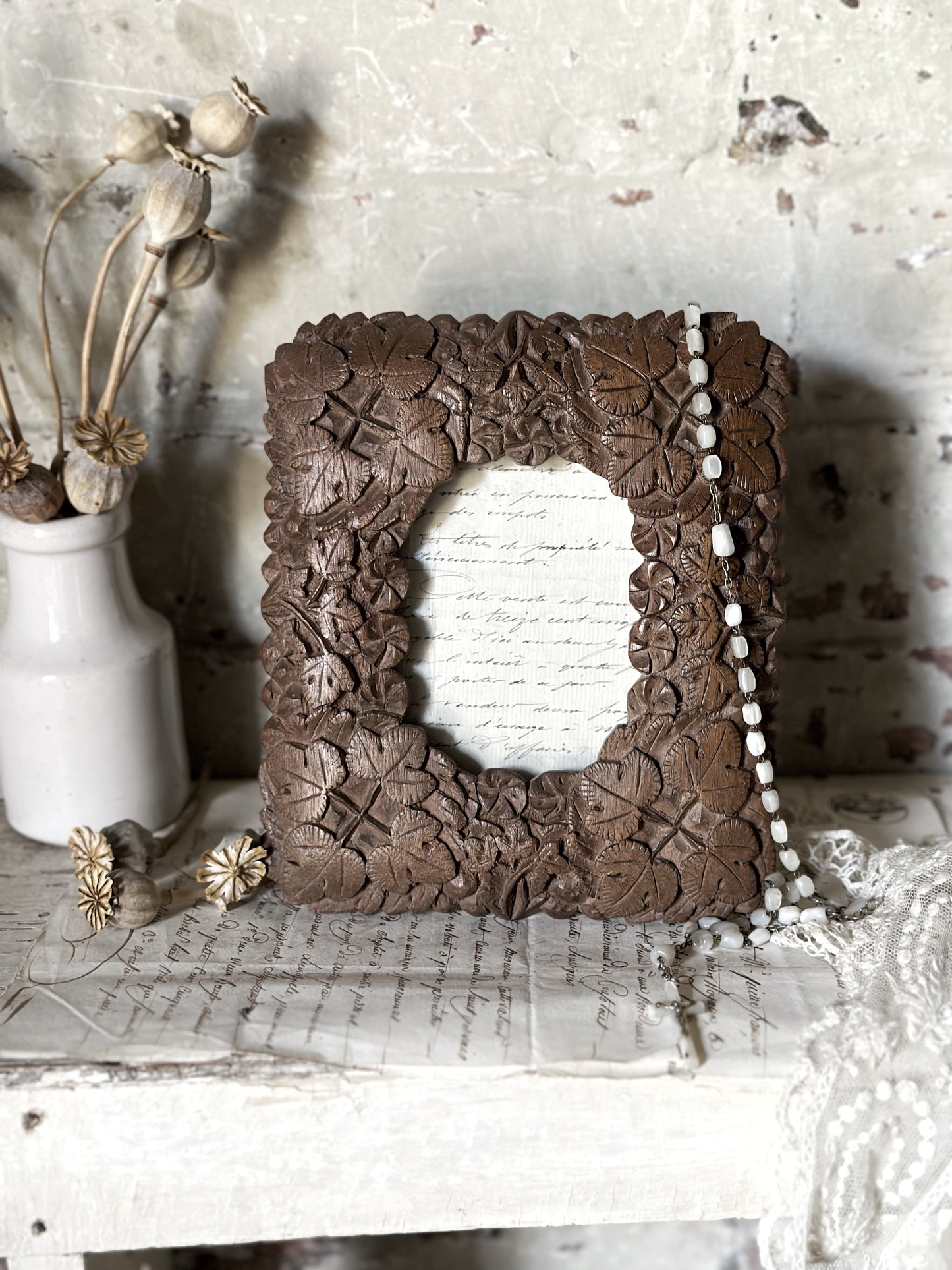 A beautiful Irish bog oak Arts and crafts carved photo frame