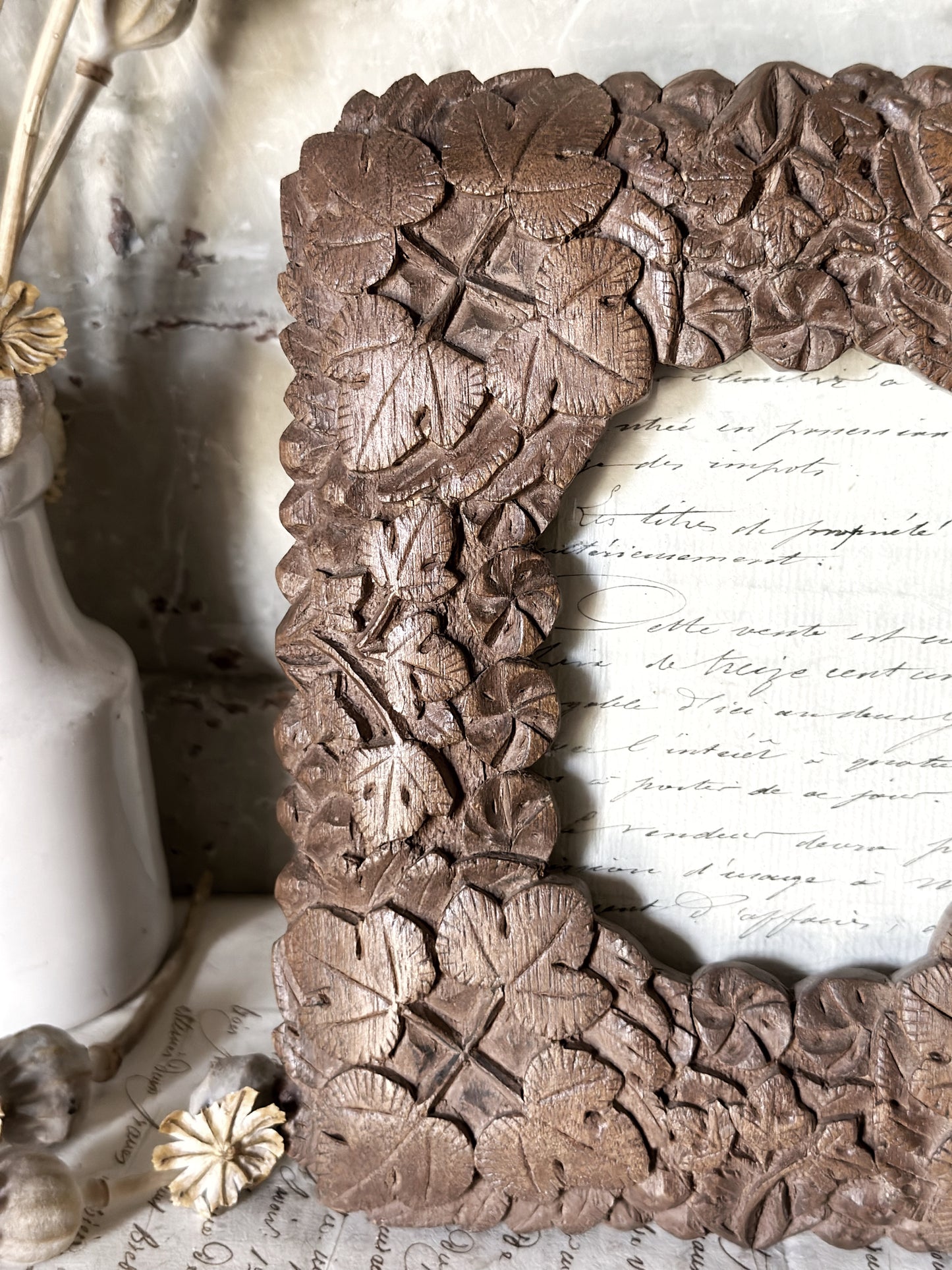 A beautiful Irish bog oak Arts and crafts carved photo frame