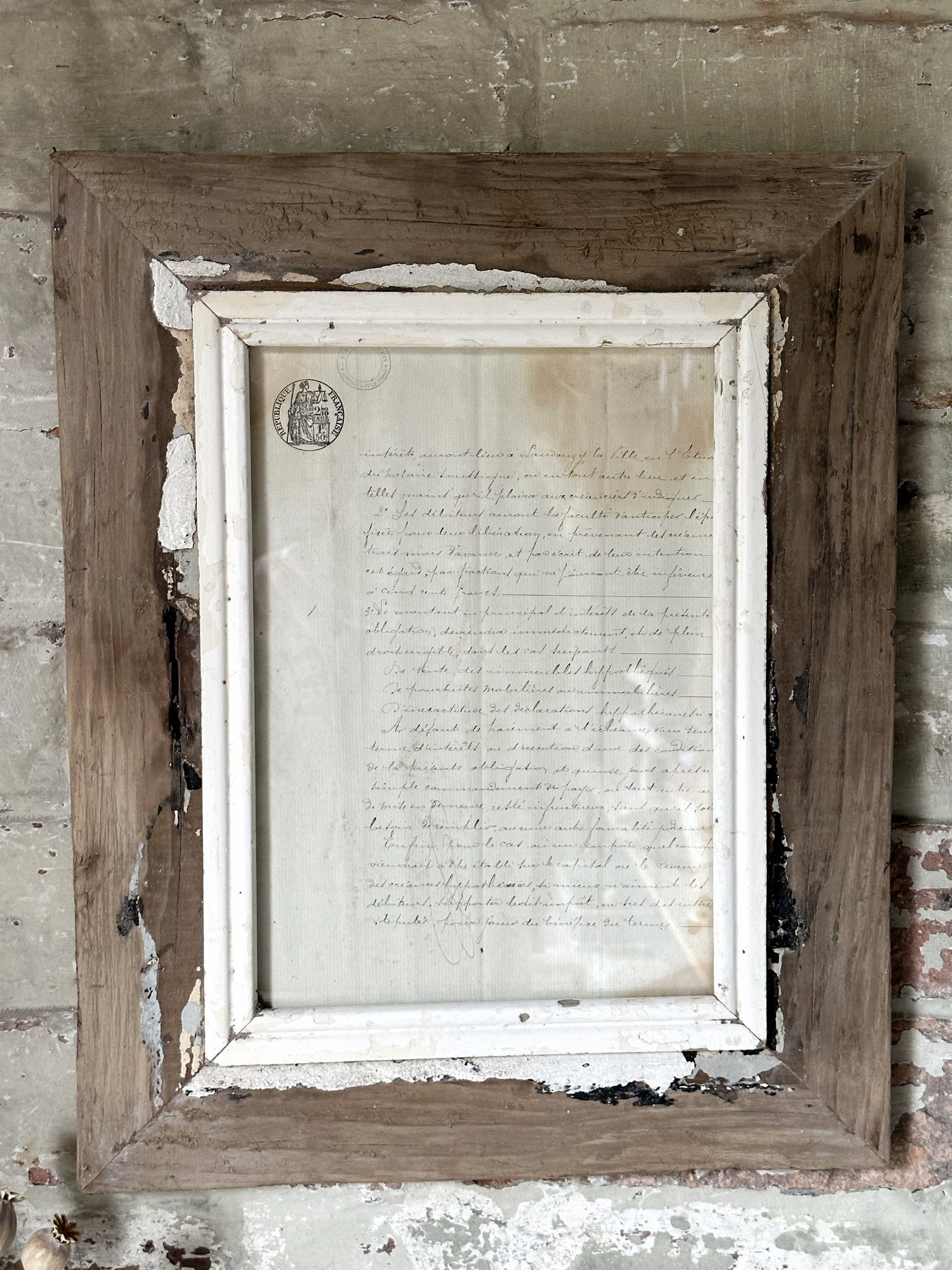 Recycled Wooden Frame with original French letter by Luna Design A4 Rectangle F