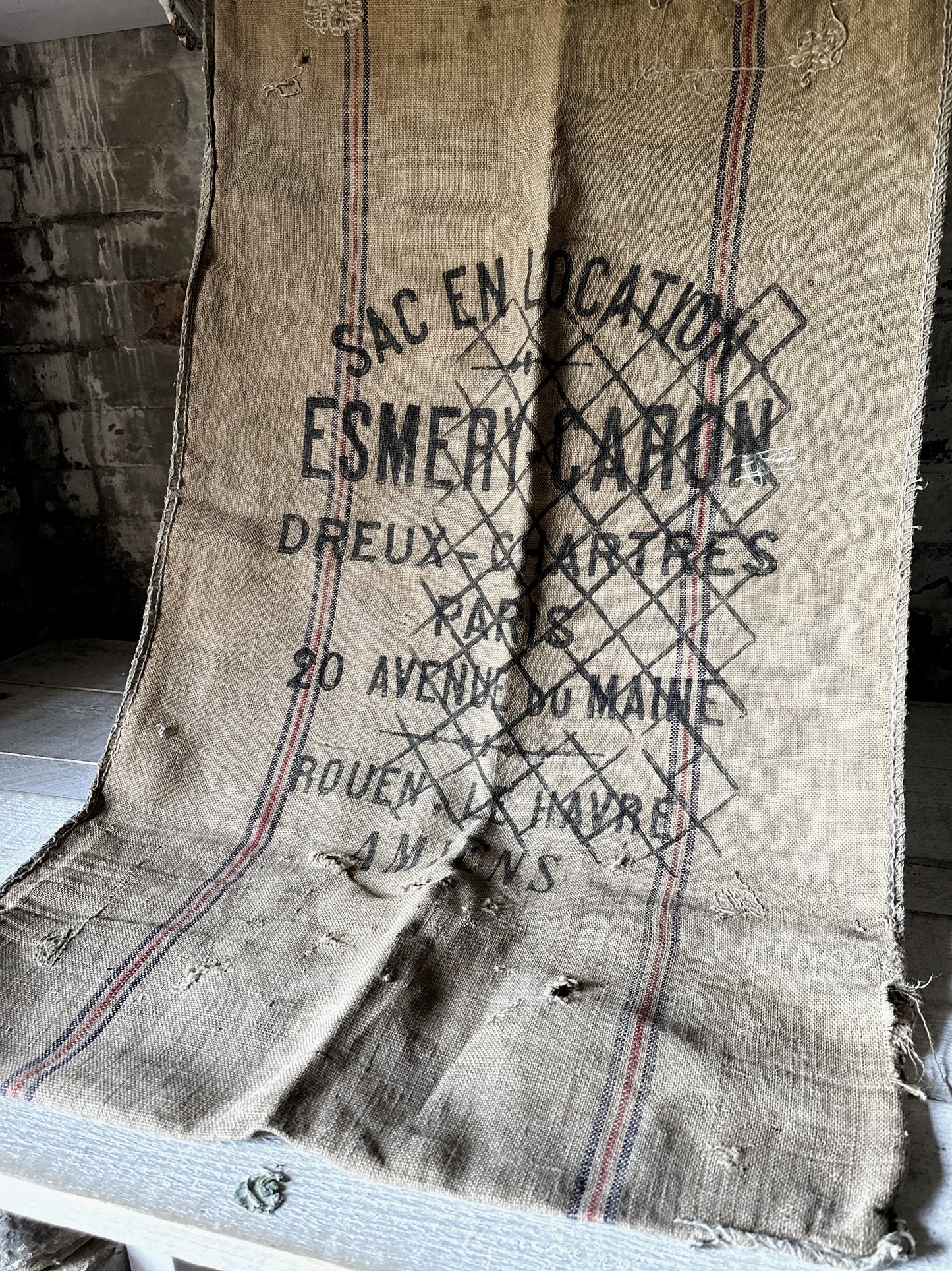 French antique hessian grain sack