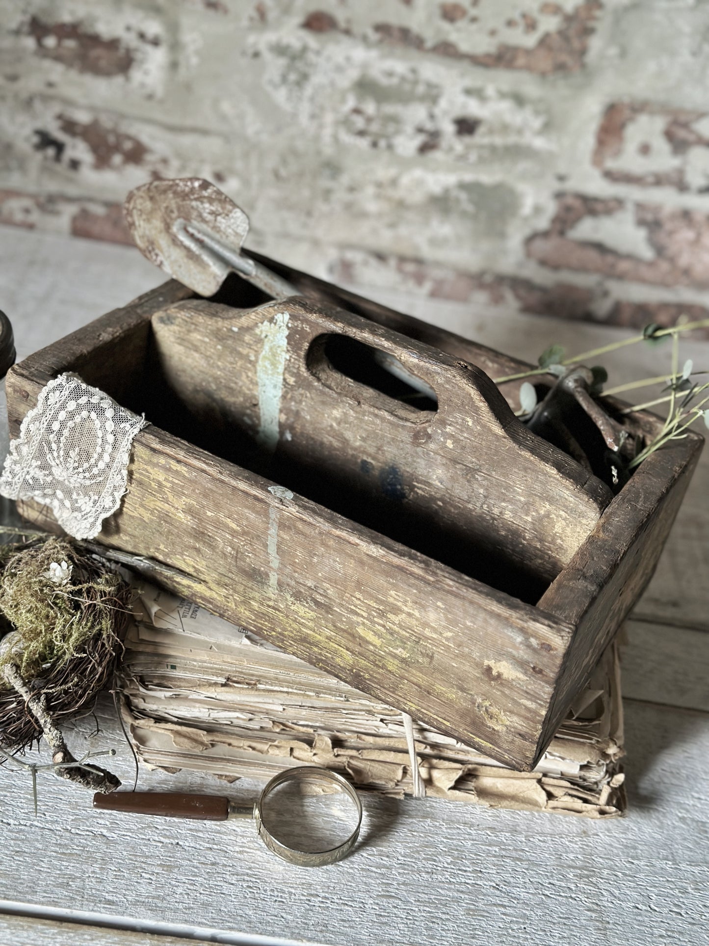 A lovely antique wooden canteen tray