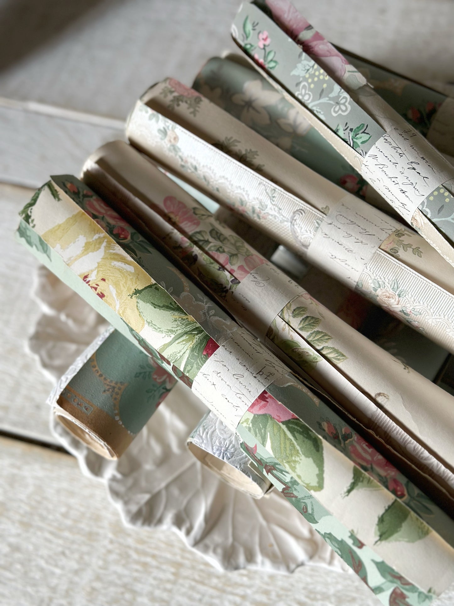 Roll of five A4 pieces of original antique and vintage wallpaper sheets