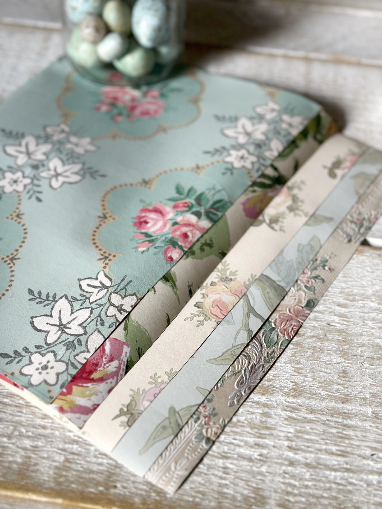 Roll of five A4 pieces of original antique and vintage wallpaper sheets