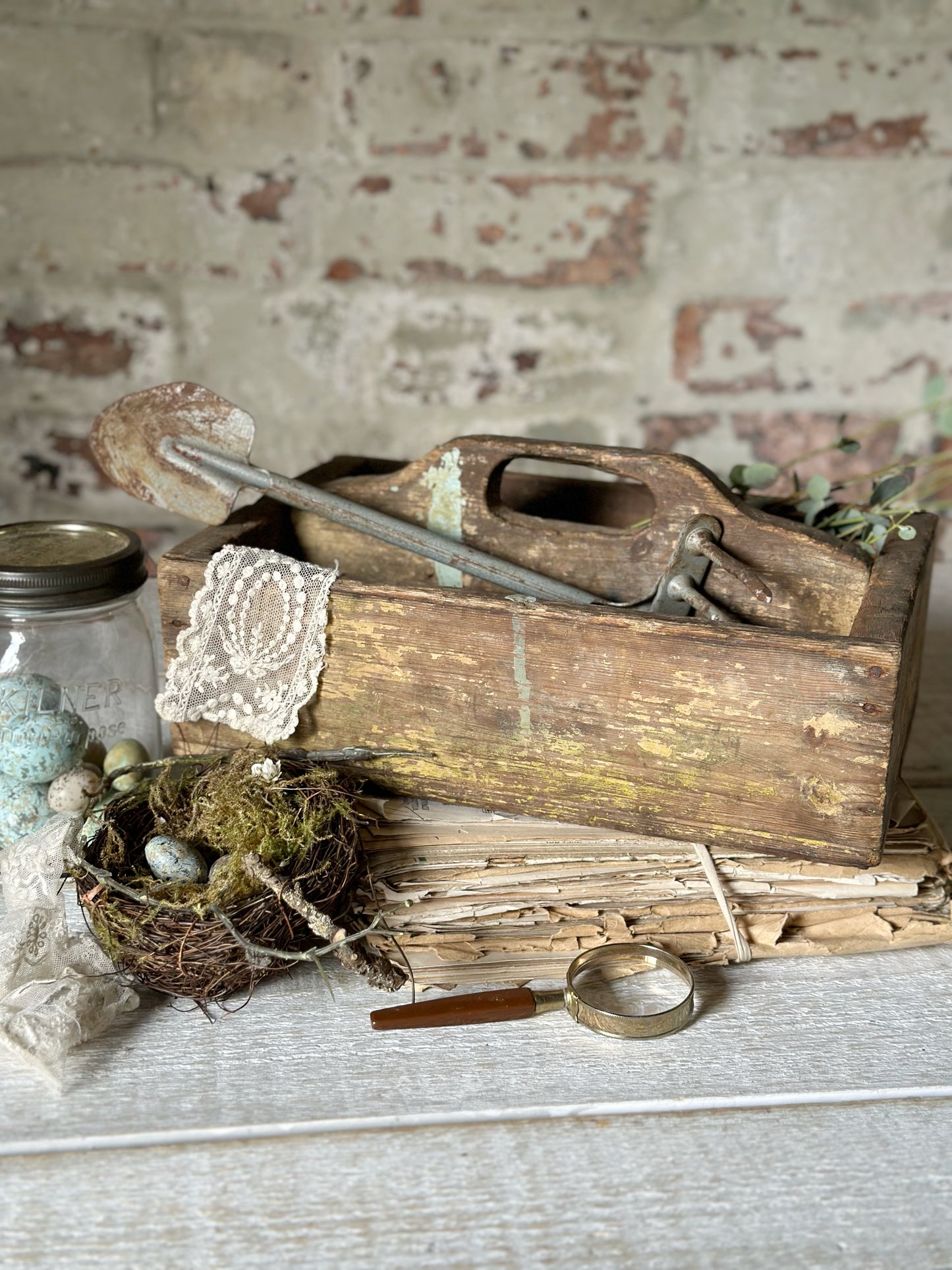 A lovely antique wooden canteen tray